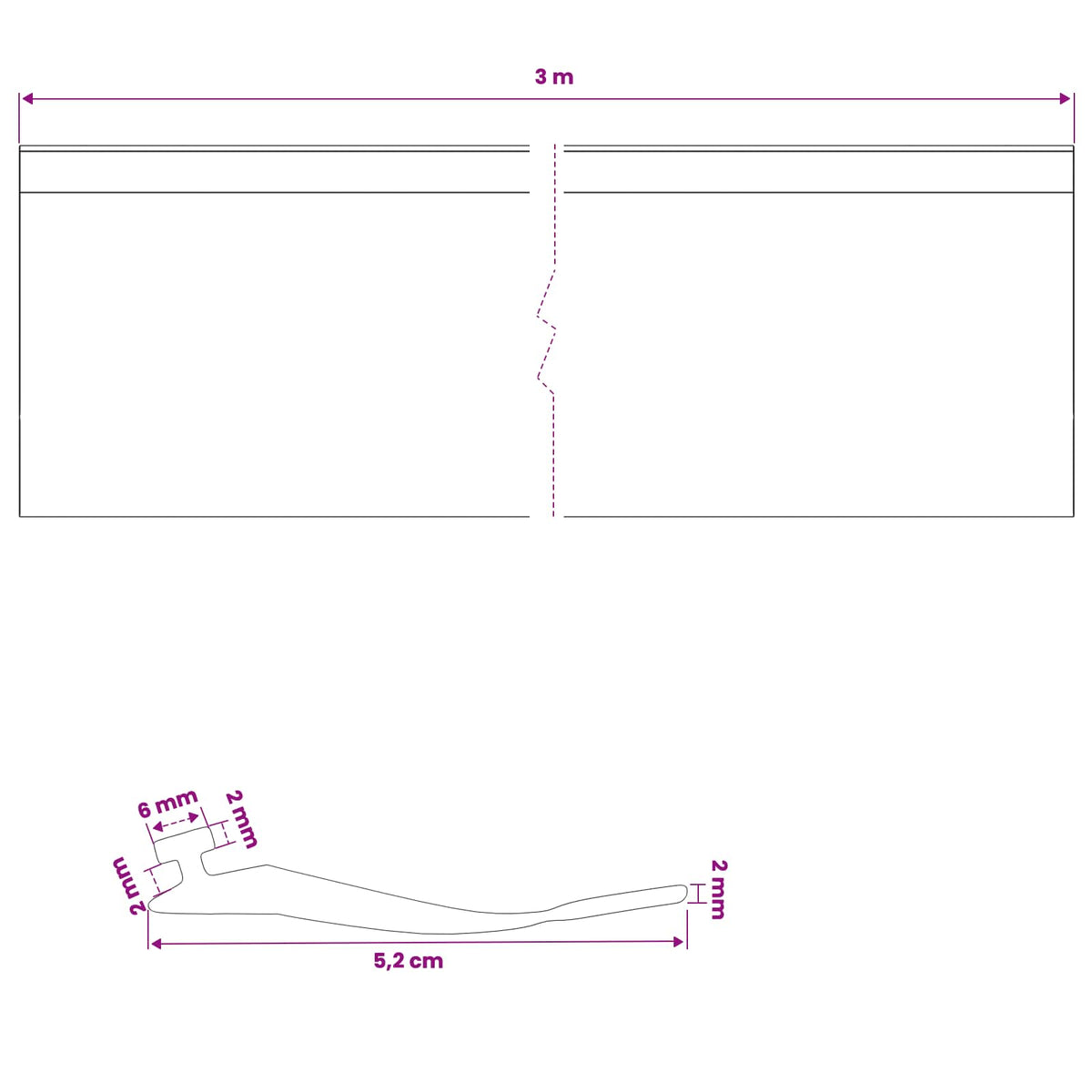 Garage Door Seal Black 52 x 2 mm 3 m PVC