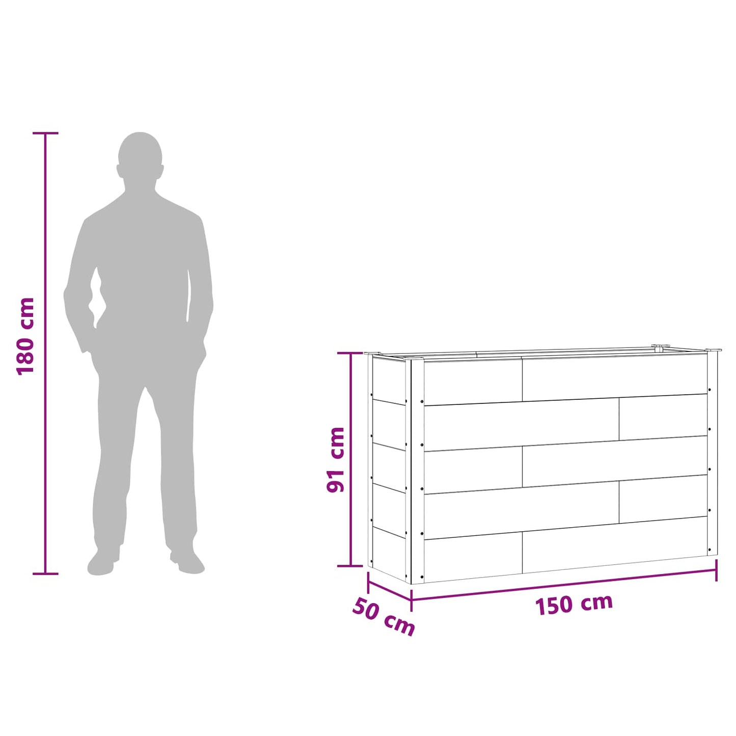 Garden Raised Bed Black 150 x 50 x 91 cm WPC and Aluminium