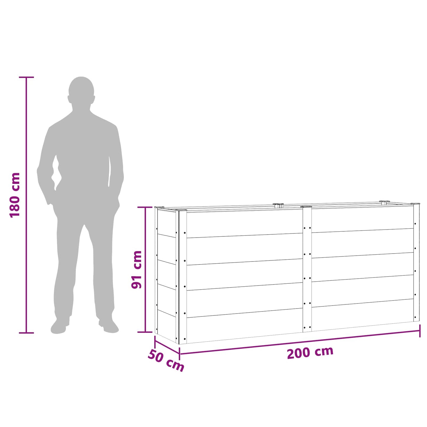 Garden Raised Bed Black 200 x 50 x 91 cm WPC and Aluminium