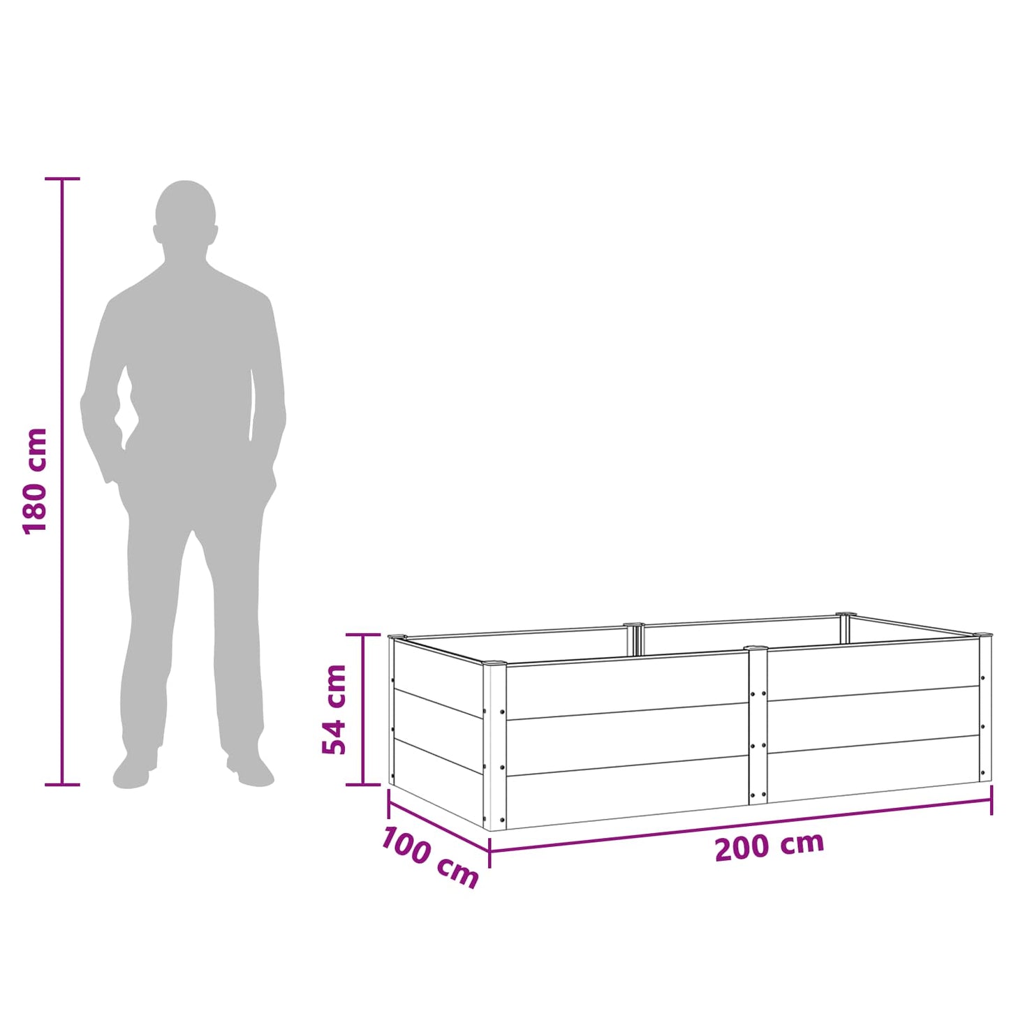 Garden Raised Bed Black 200 x 100 x 54 cm WPC and Aluminium