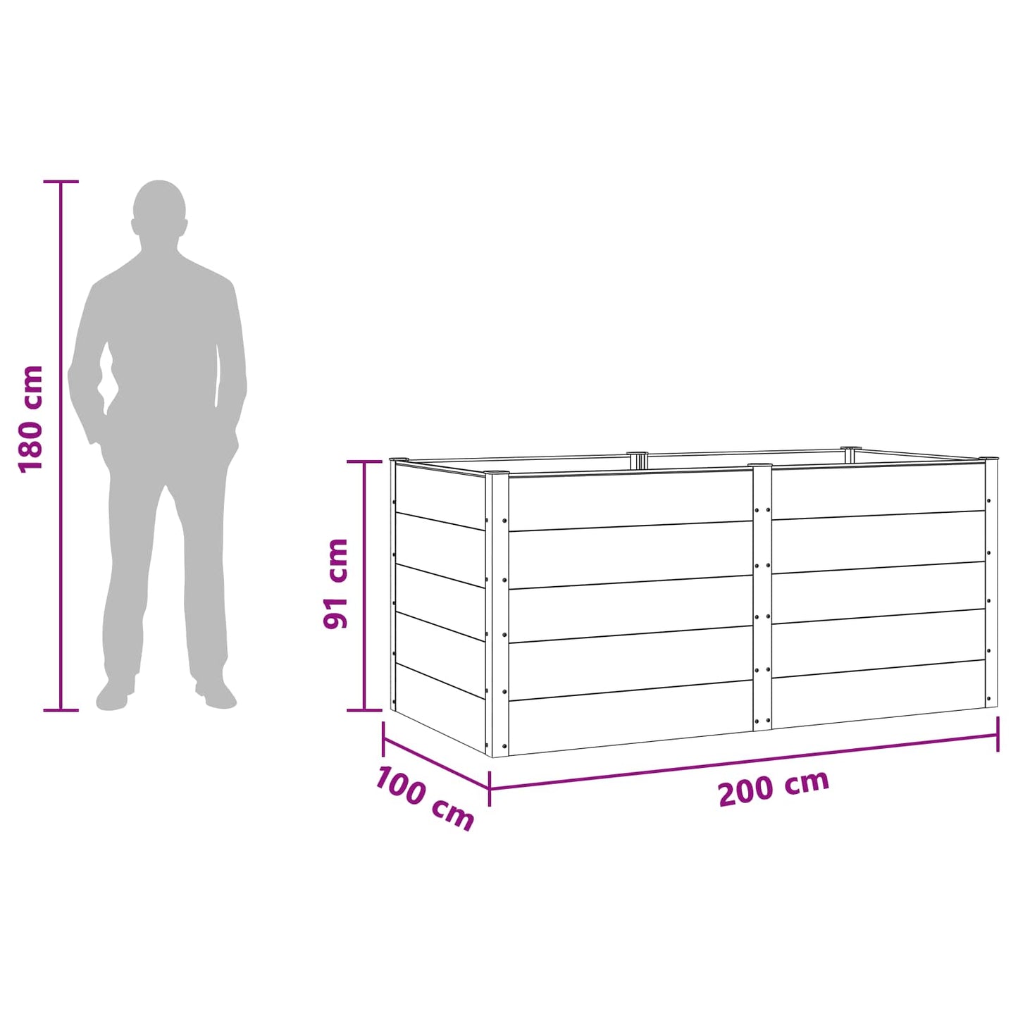 Garden Raised Bed Black 200 x 100 x 91 cm WPC and Aluminium