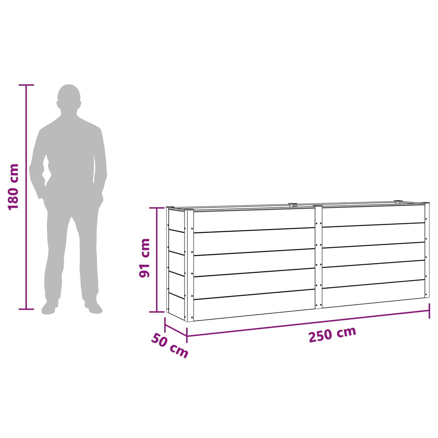 Garden Raised Bed Black 250 x 50 x 91 cm WPC and Aluminium