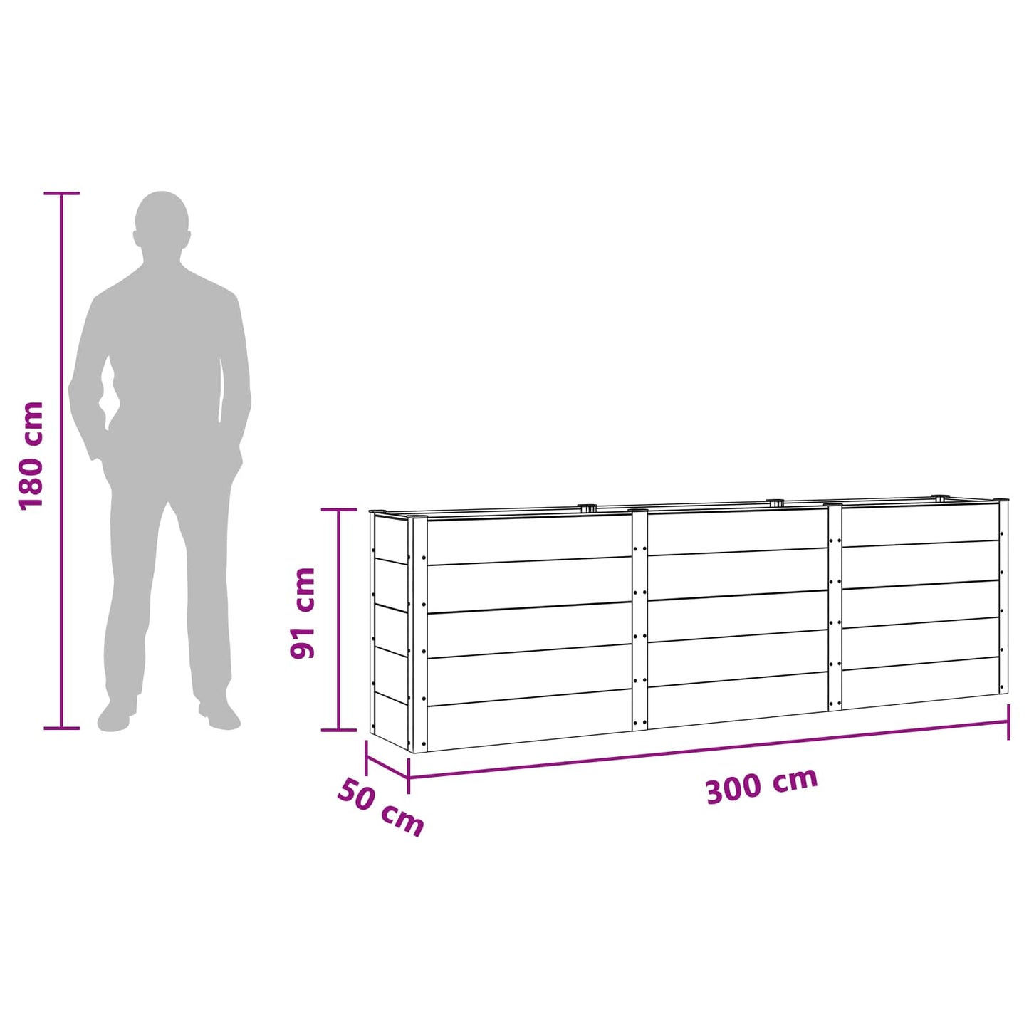 Garden Raised Bed Black 300 x 50 x 91 cm WPC and Aluminium