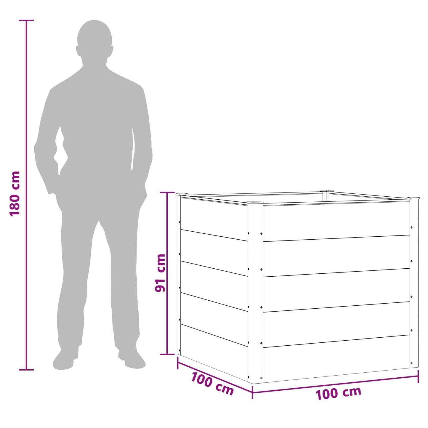 Garden Raised Bed Brown 100 x 100 x 91 cm WPC and Aluminium