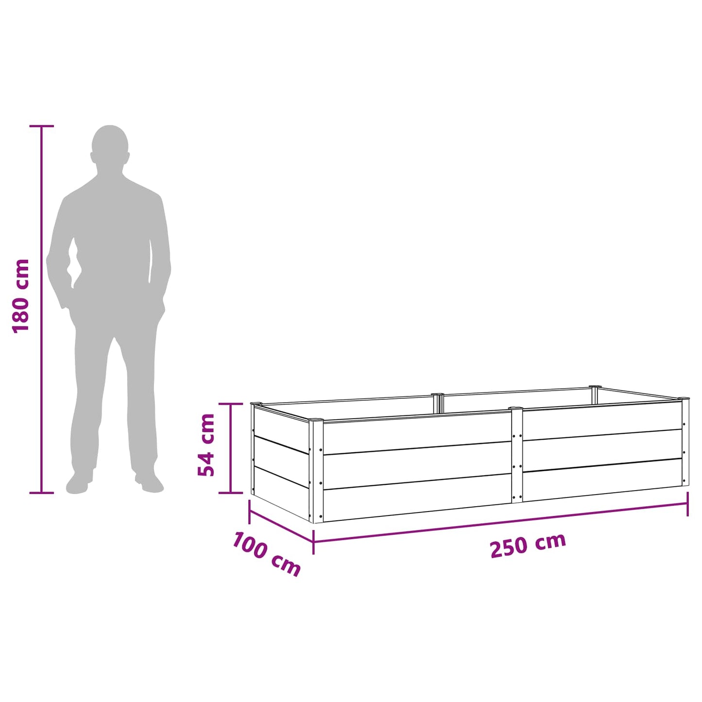 Garden Raised Bed Brown 250 x 100 x 54 cm WPC and Aluminium