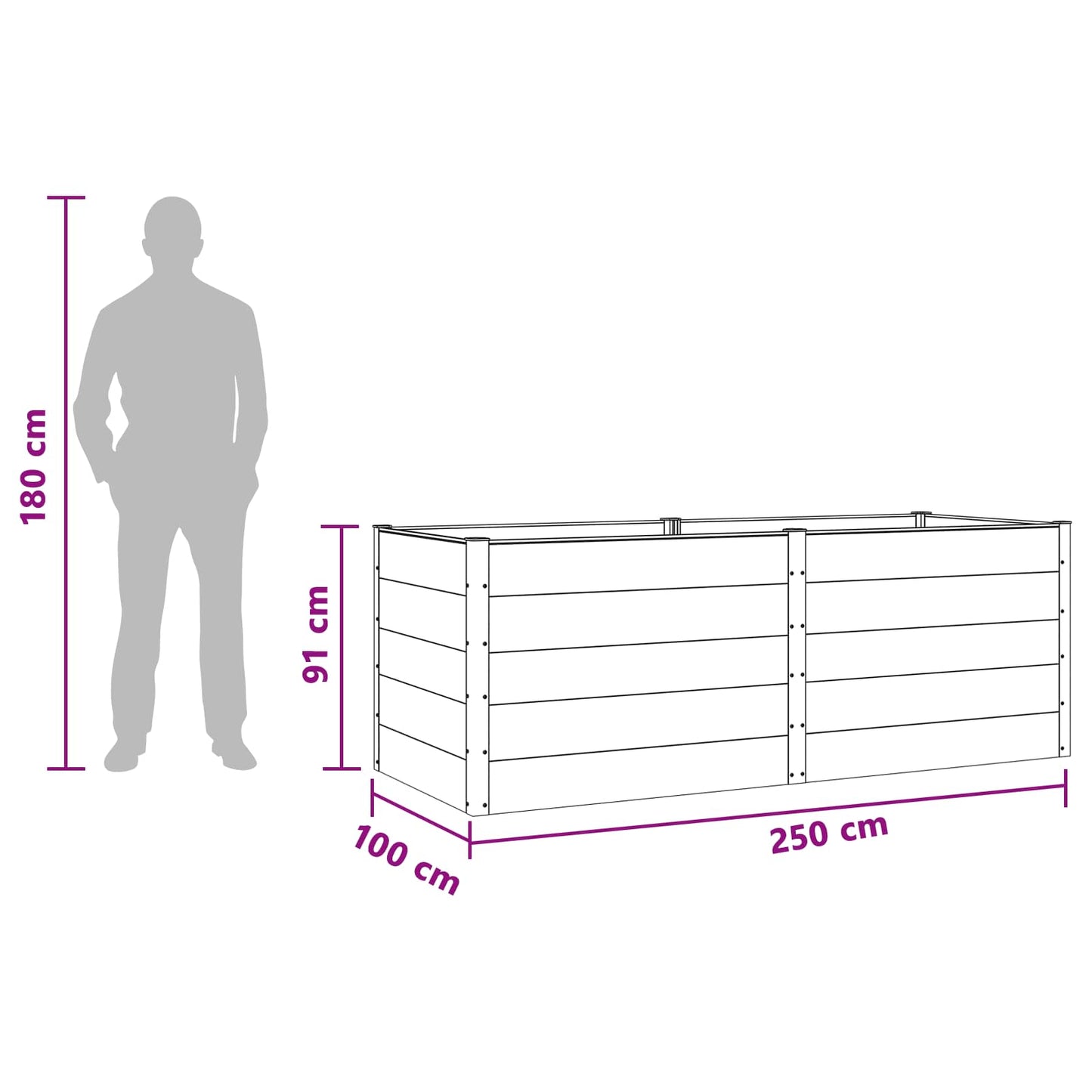 Garden Raised Bed Brown 250 x 100 x 91 cm WPC and Aluminium