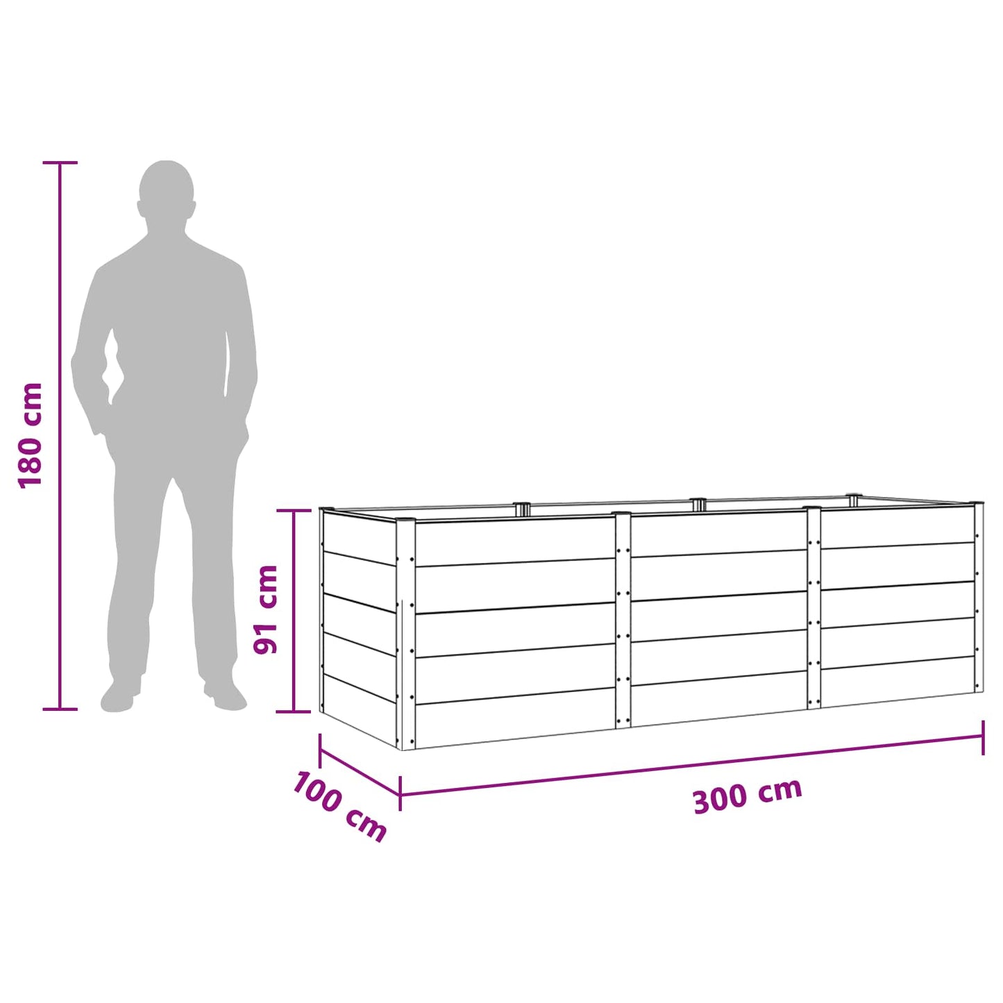 Garden Raised Bed Brown 300 x 100 x 91 cm WPC and Aluminium