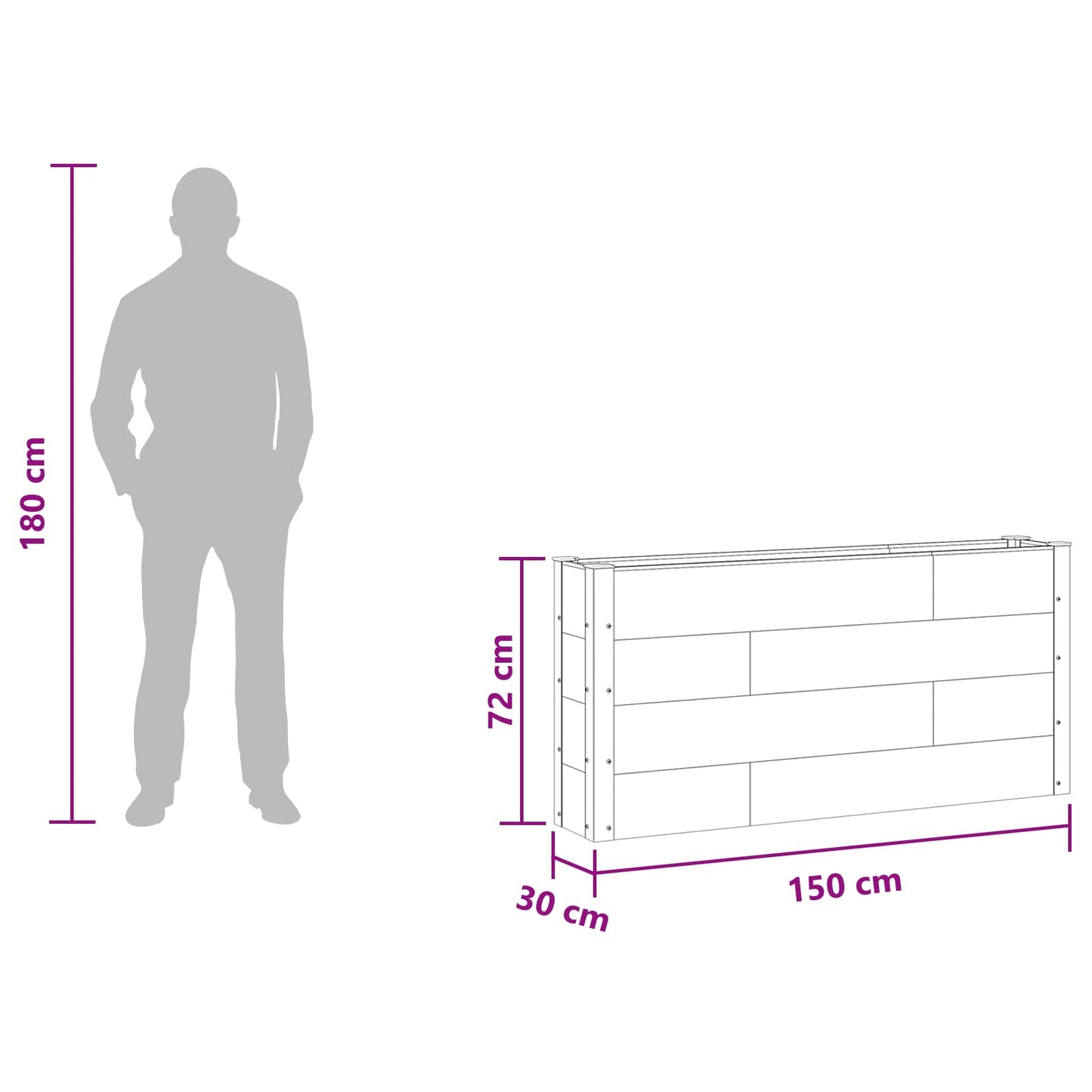 Garden Raised Bed Brown 150 x 30 x 72 cm WPC and Aluminium