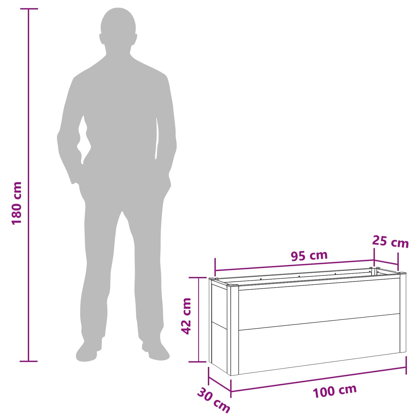 Garden Raised Bed Grey 100 x 30 x 42 cm WPC and Aluminium
