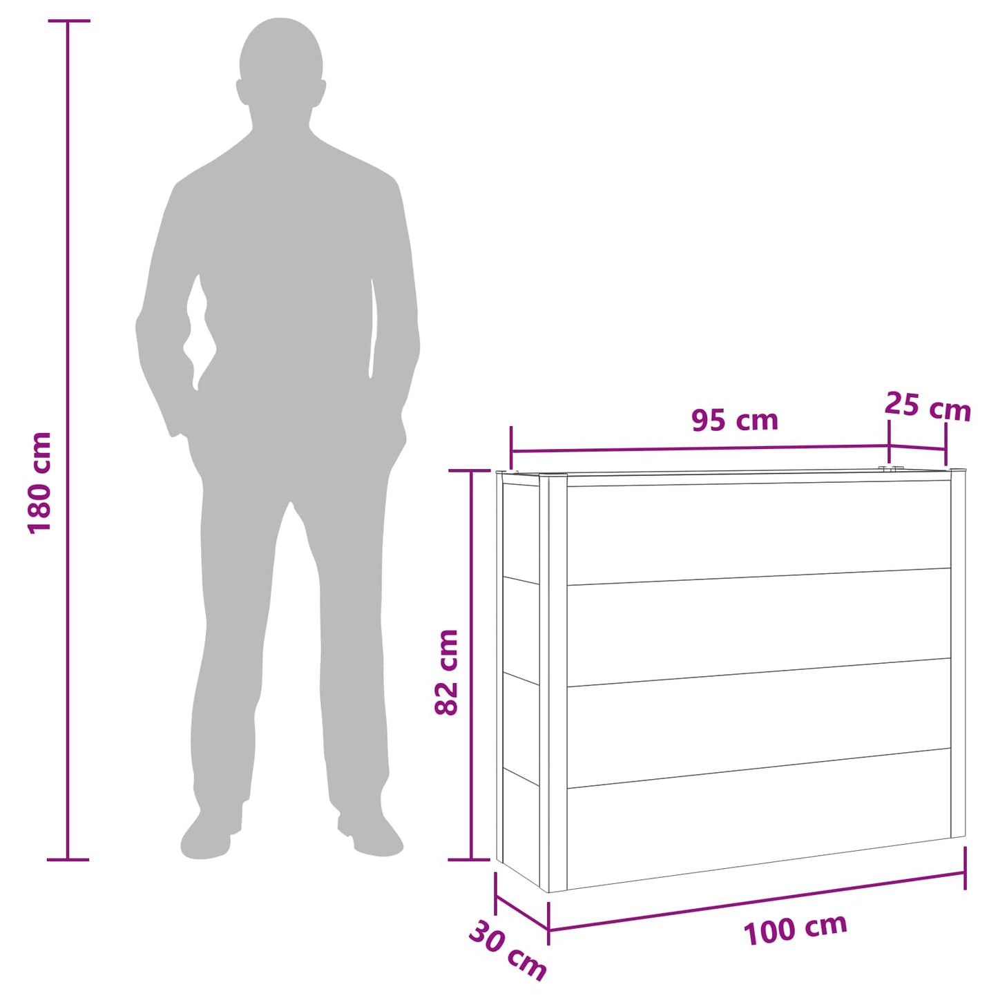 Garden Raised Bed Grey 100 x 30 x 82 cm WPC and Aluminium