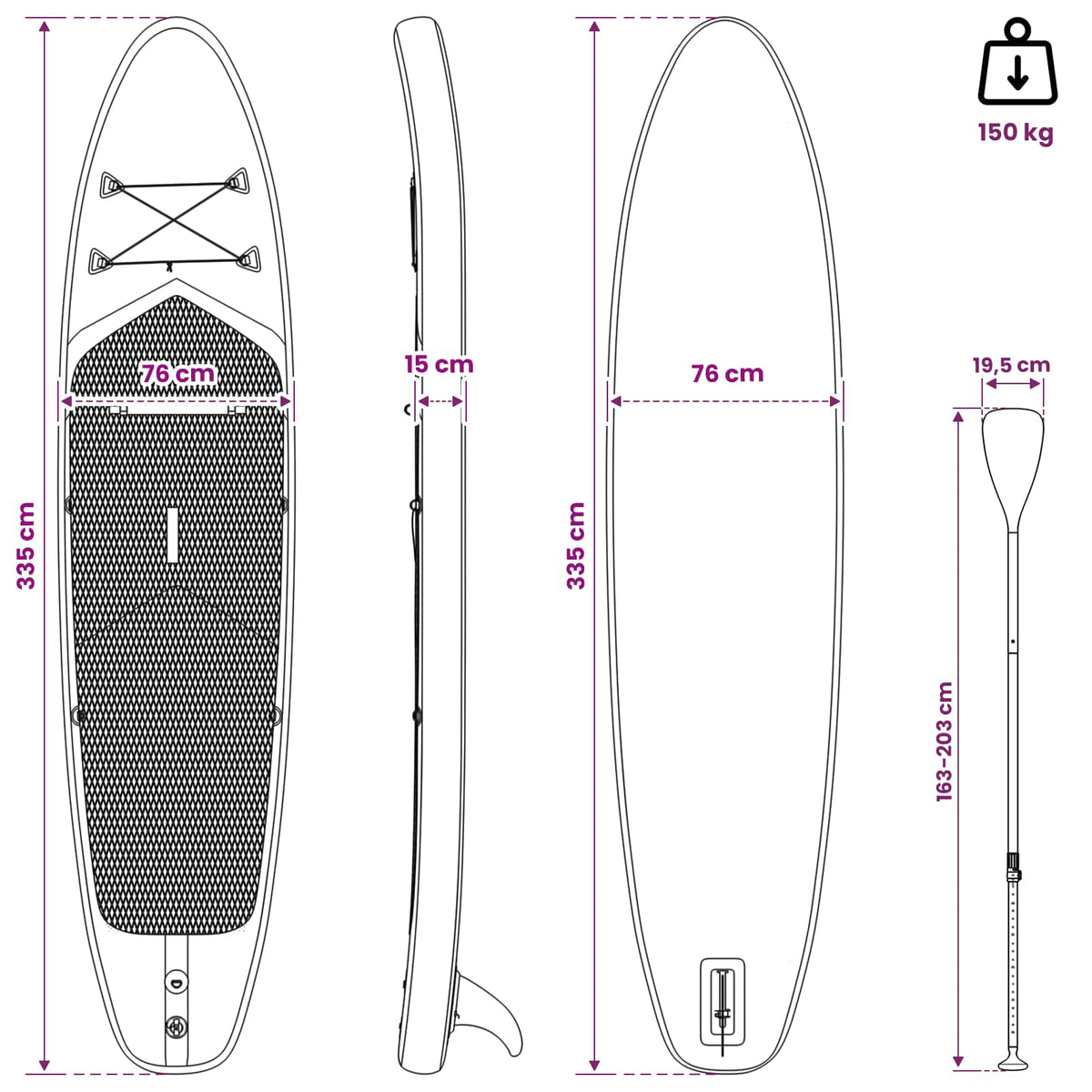 Inflatable Stand Up Paddle Board POSEIDON 335 x 76 x 15 cm for