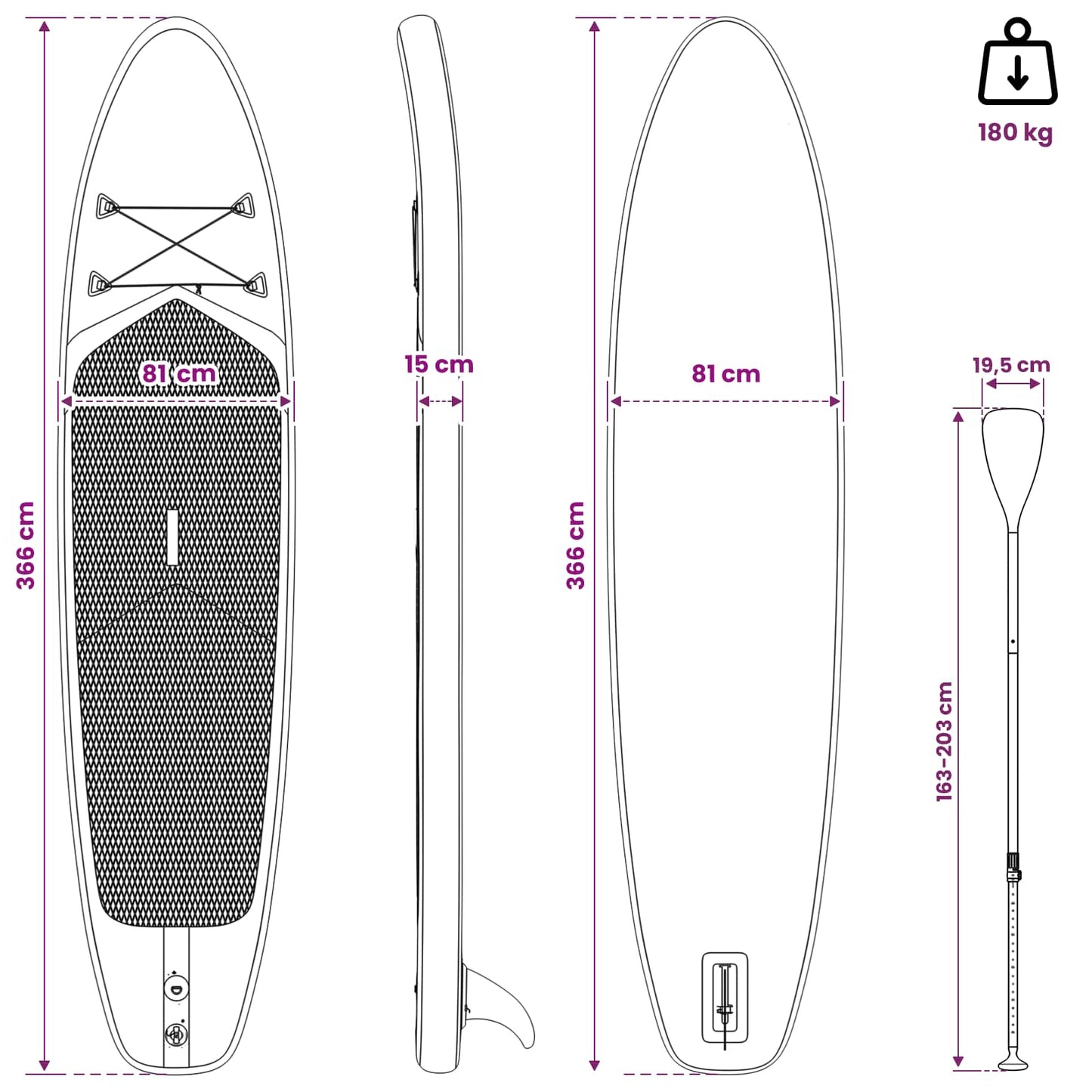 Inflatable Stand Up Paddle Board APEX 366 x 81 x 15 cm Blue for