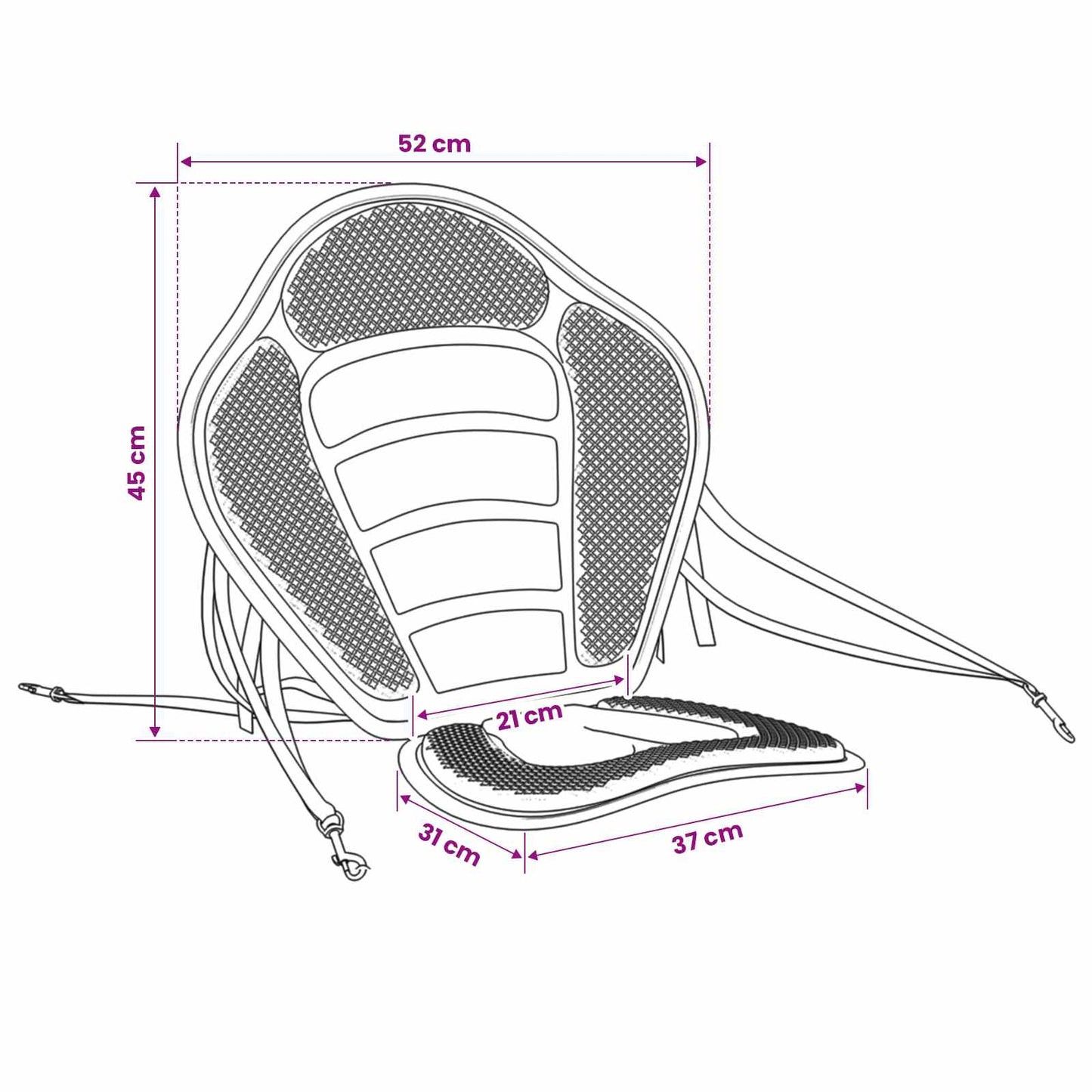 Paddle Board Seat 52 x 31 x 45 cm Lyocell Black