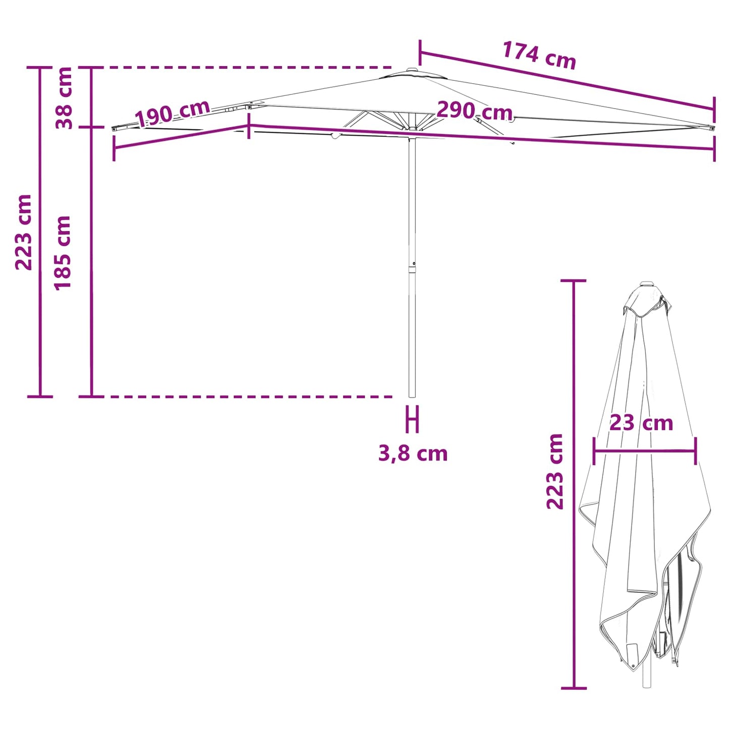 Garden Parasol 200 x 300 cm Polyester Rectangular Bordeaux Red