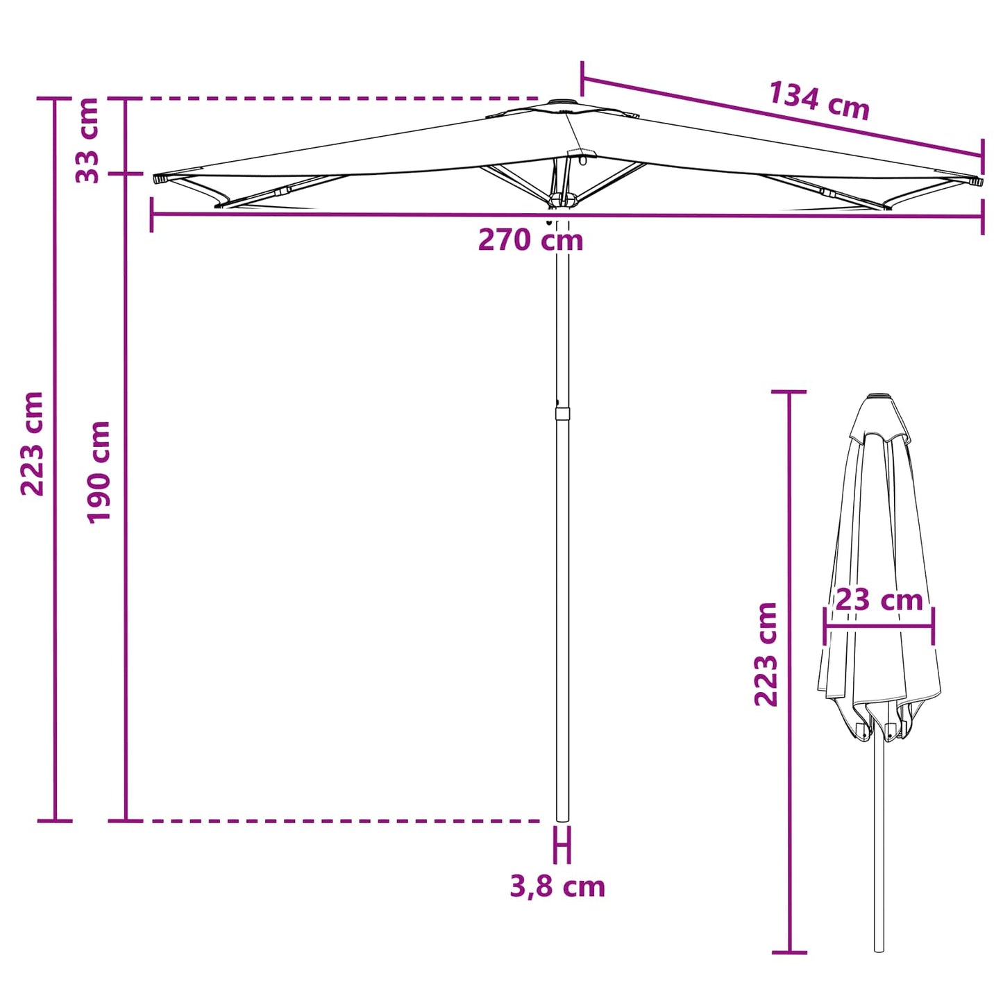 Garden Parasol 270 x 270 cm Polyester Rectangular Black