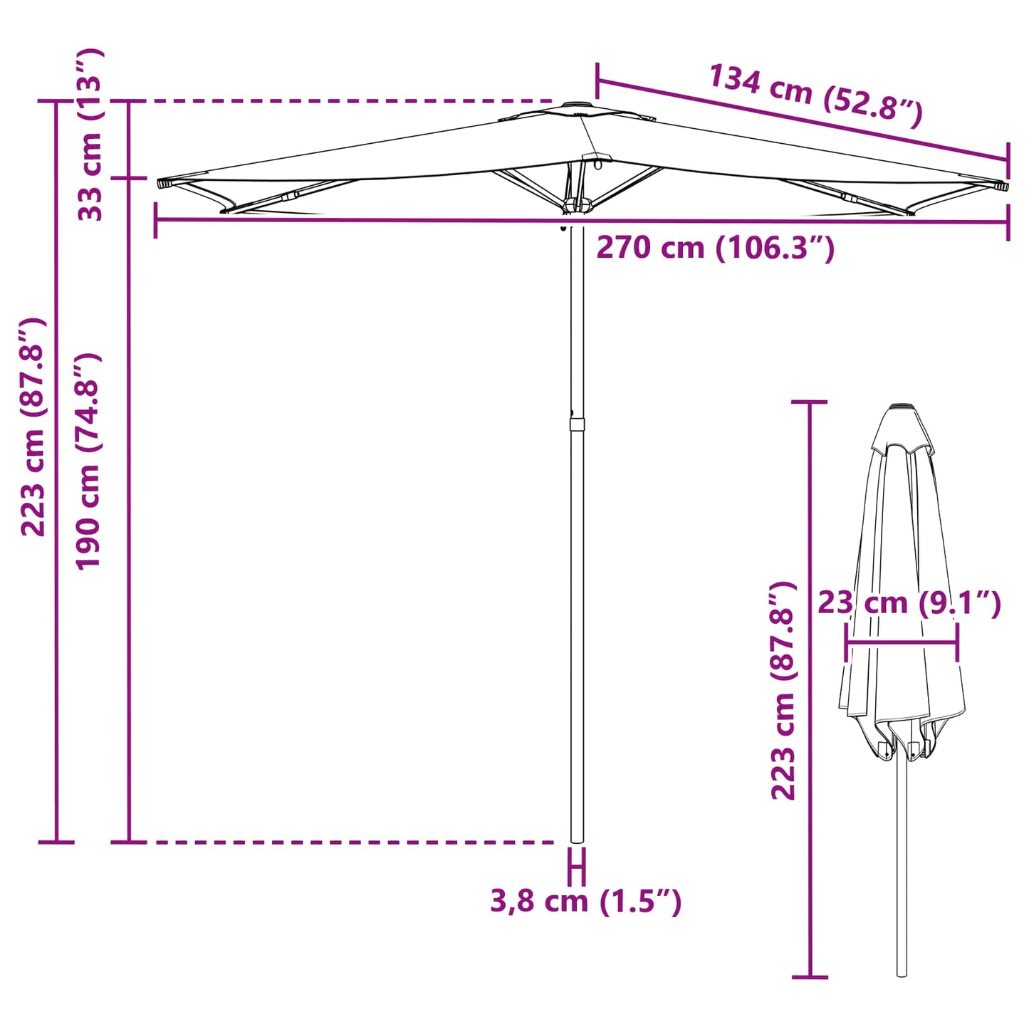 Garden Parasol 270 x 270 cm Polyester Rectangular