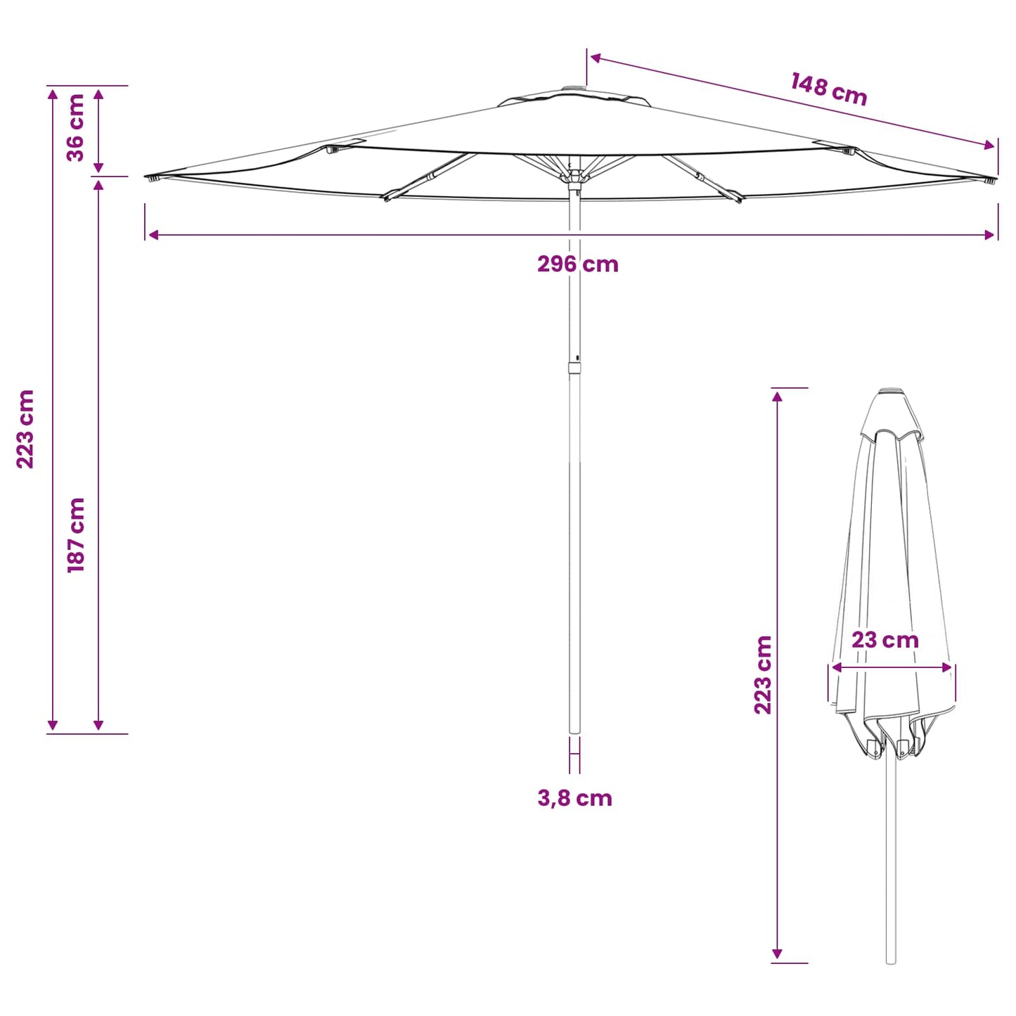 Garden Parasol 300 x 300 cm Polyester Rectangular Anthracite