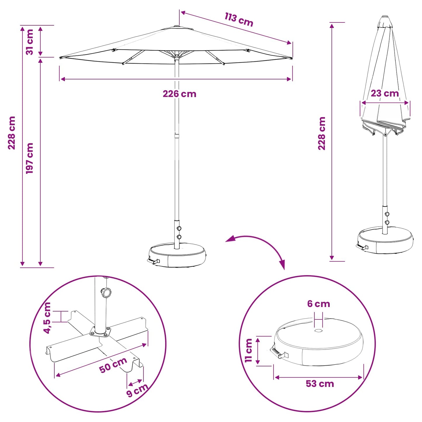 Garden Parasol with Base 230 x 230 cm Polyester Rectangular