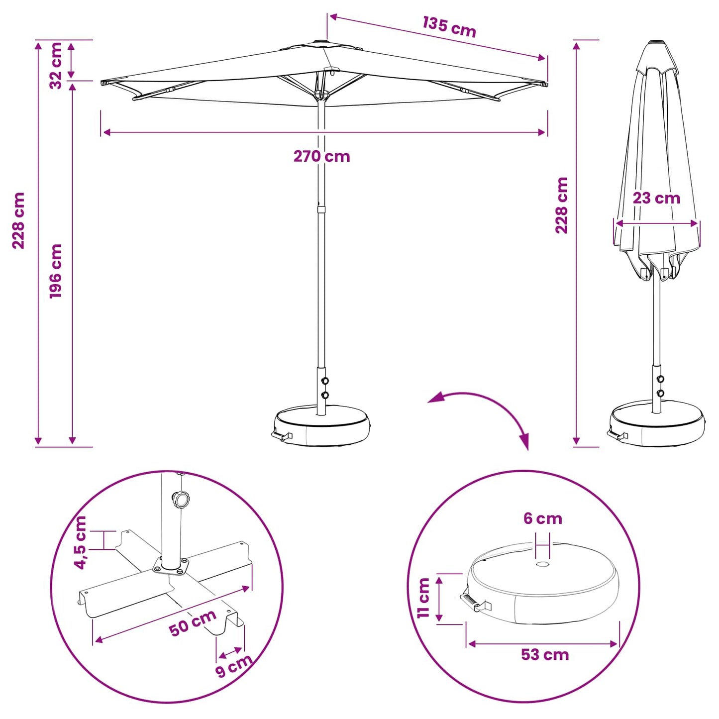 Garden Parasol with Base 270 x 270 cm Polyester Rectangular