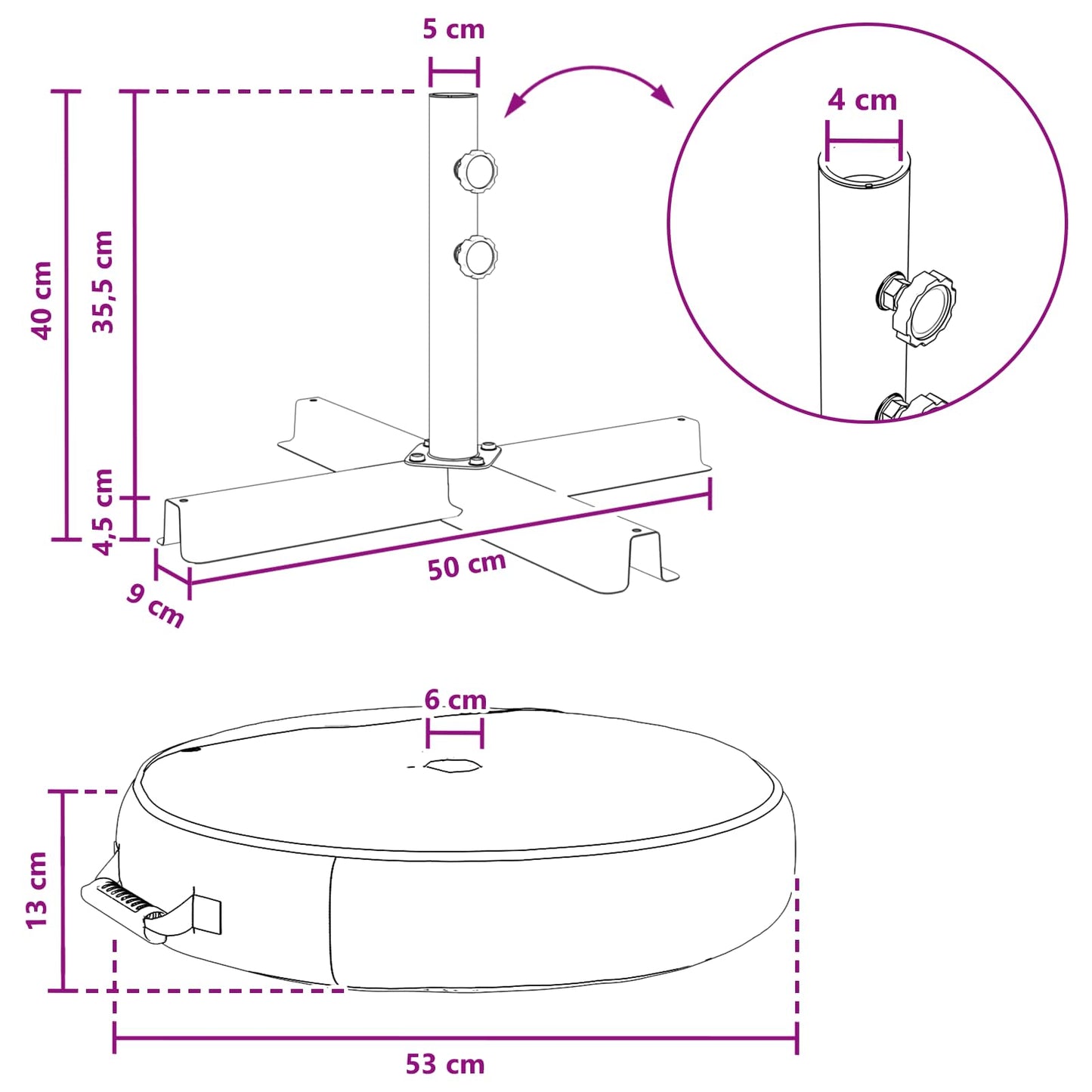 Patio Umbrella Base 53 x 53 x 40 cm Steel Black