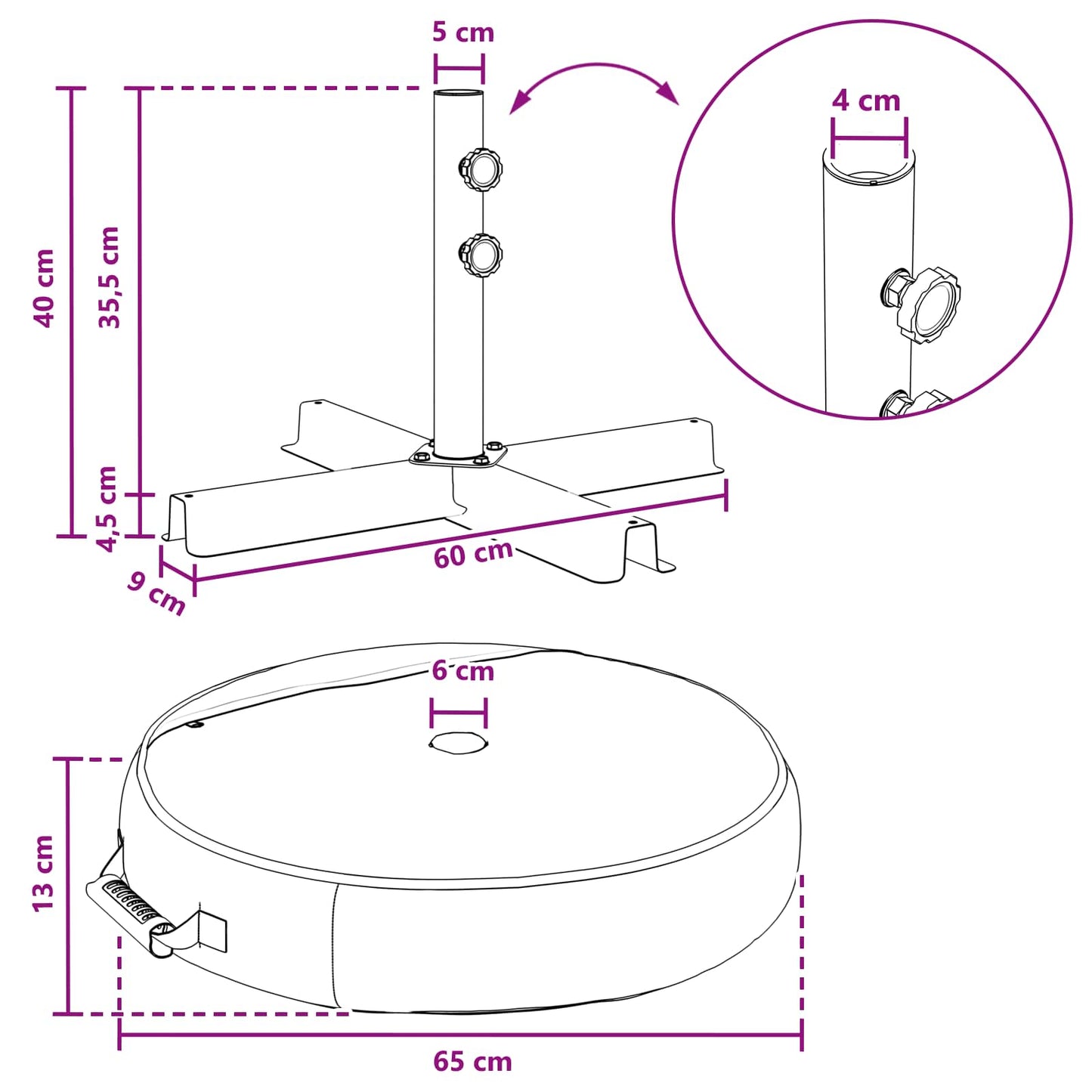 Patio Umbrella Base 60 x 60 cm Steel Black