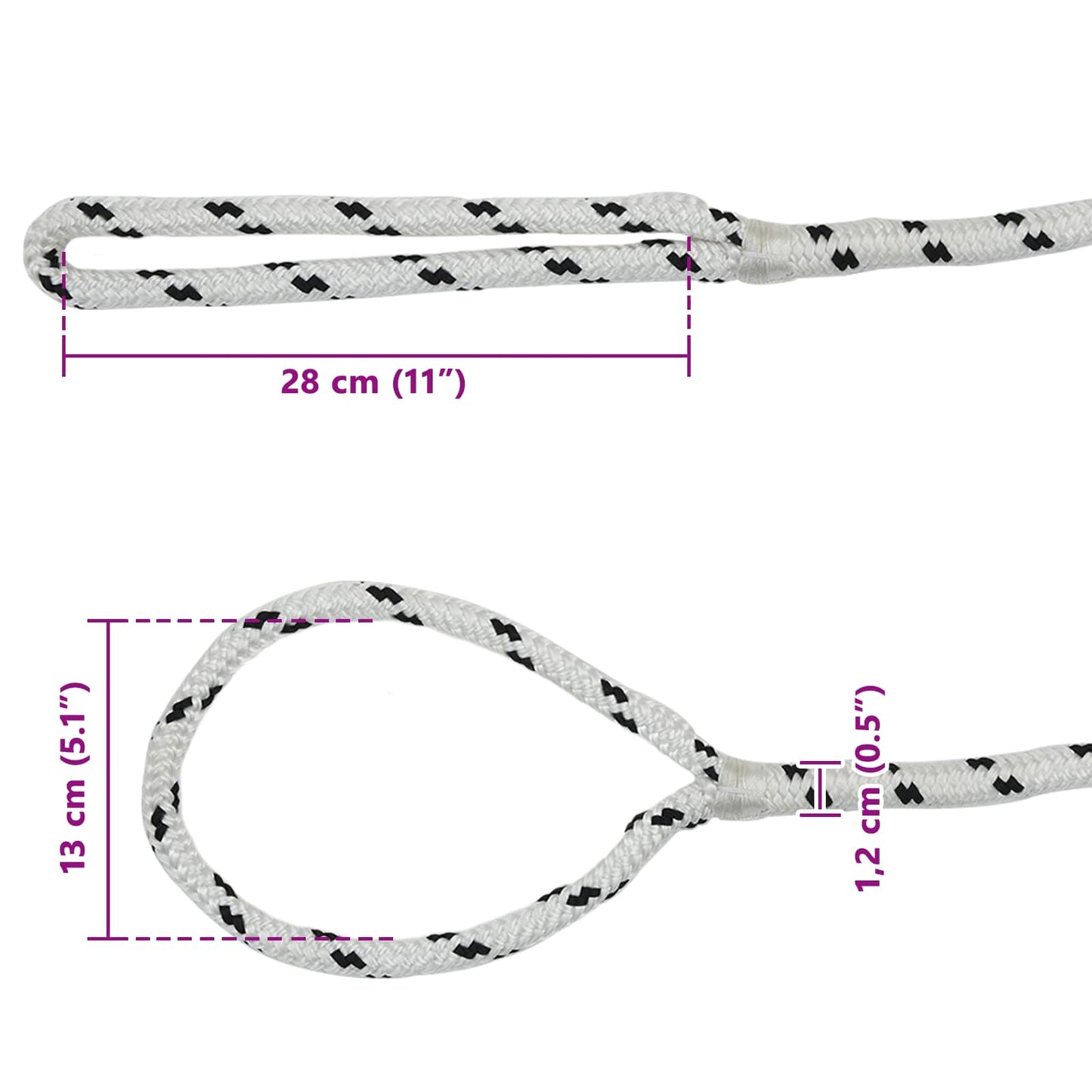 Boat Rope 12 mm 15 m White and Black Polyester