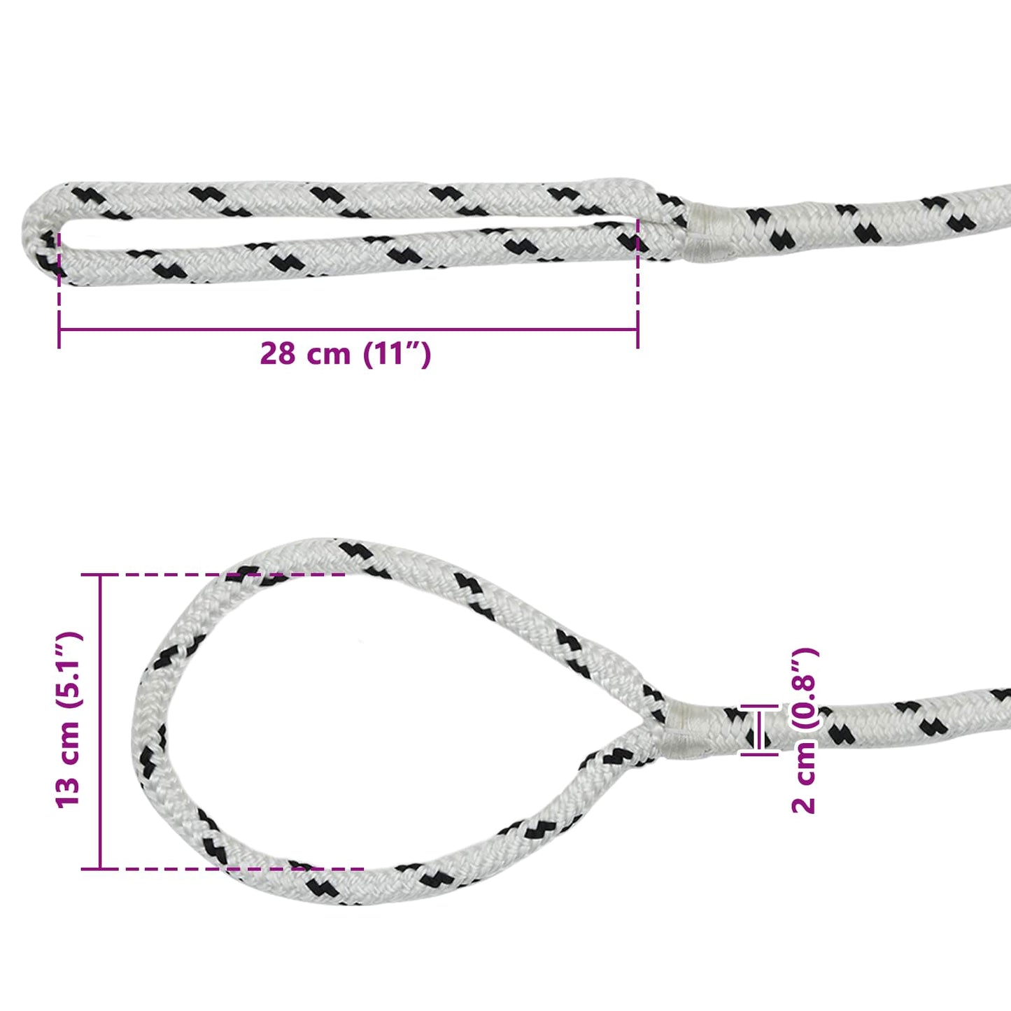 Boat Rope 2 mm 6 m White and Black Polyester
