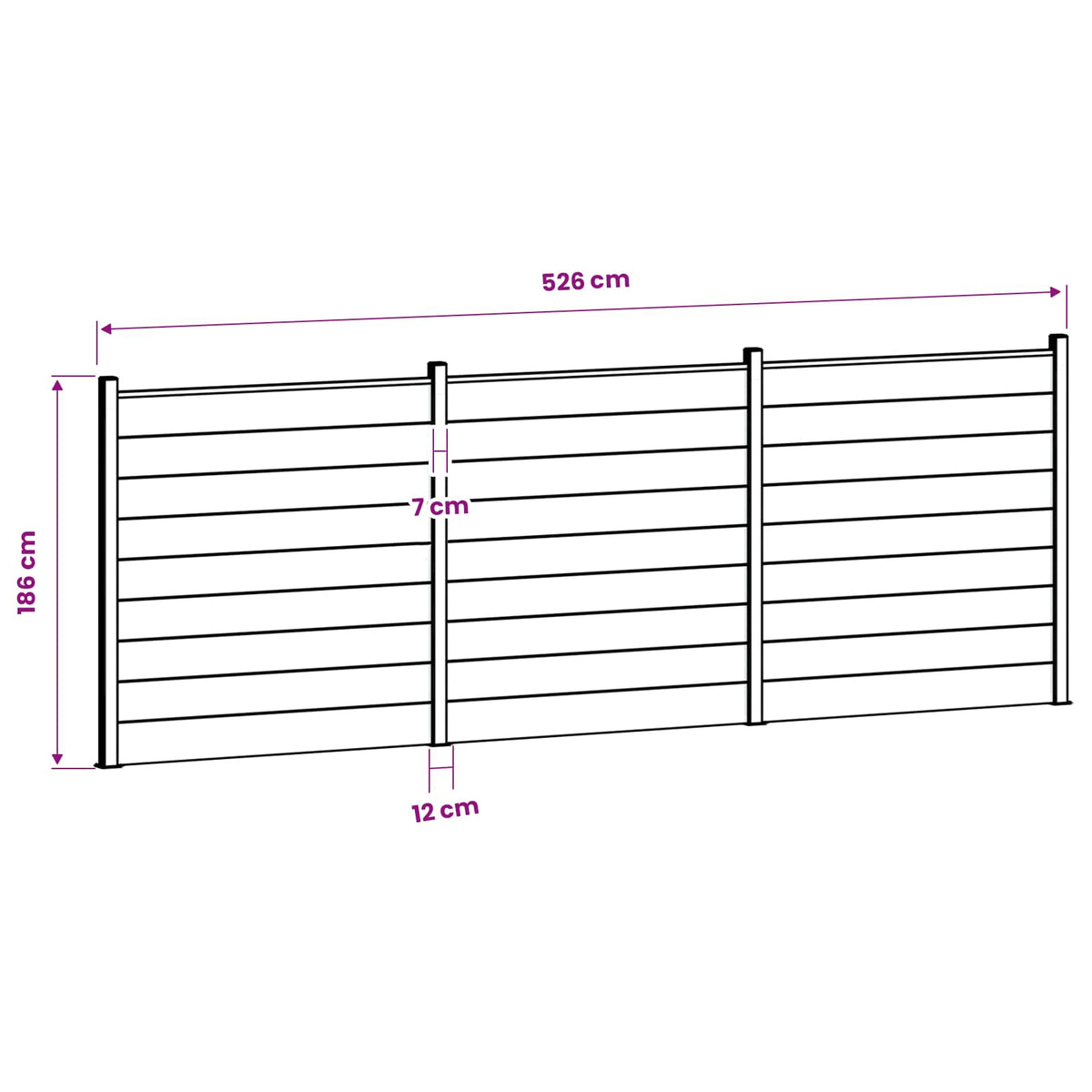 Fence Set 526 x 186 cm WPC and Aluminium Grey