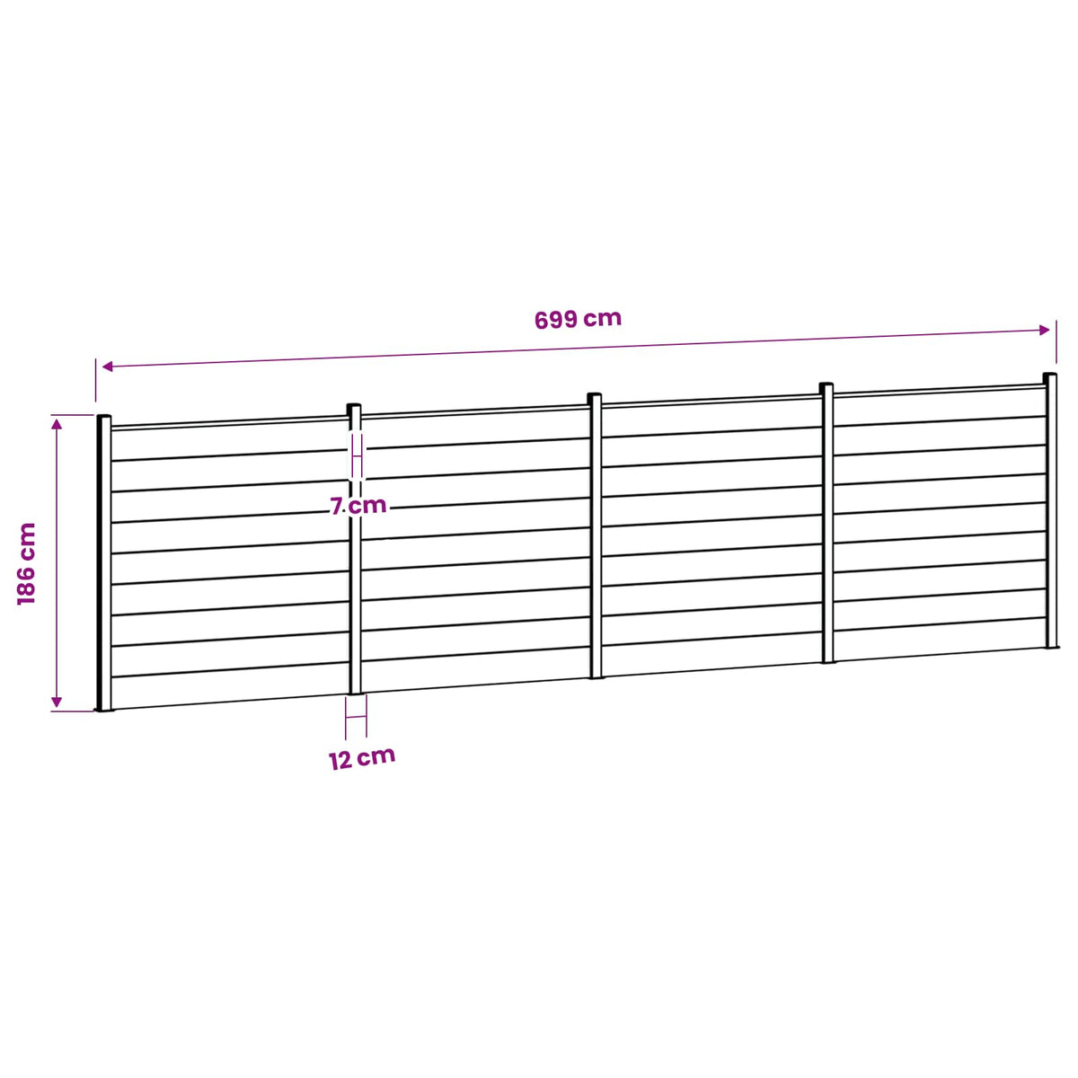 Fence Set 699 x 186 cm WPC and Aluminium Grey