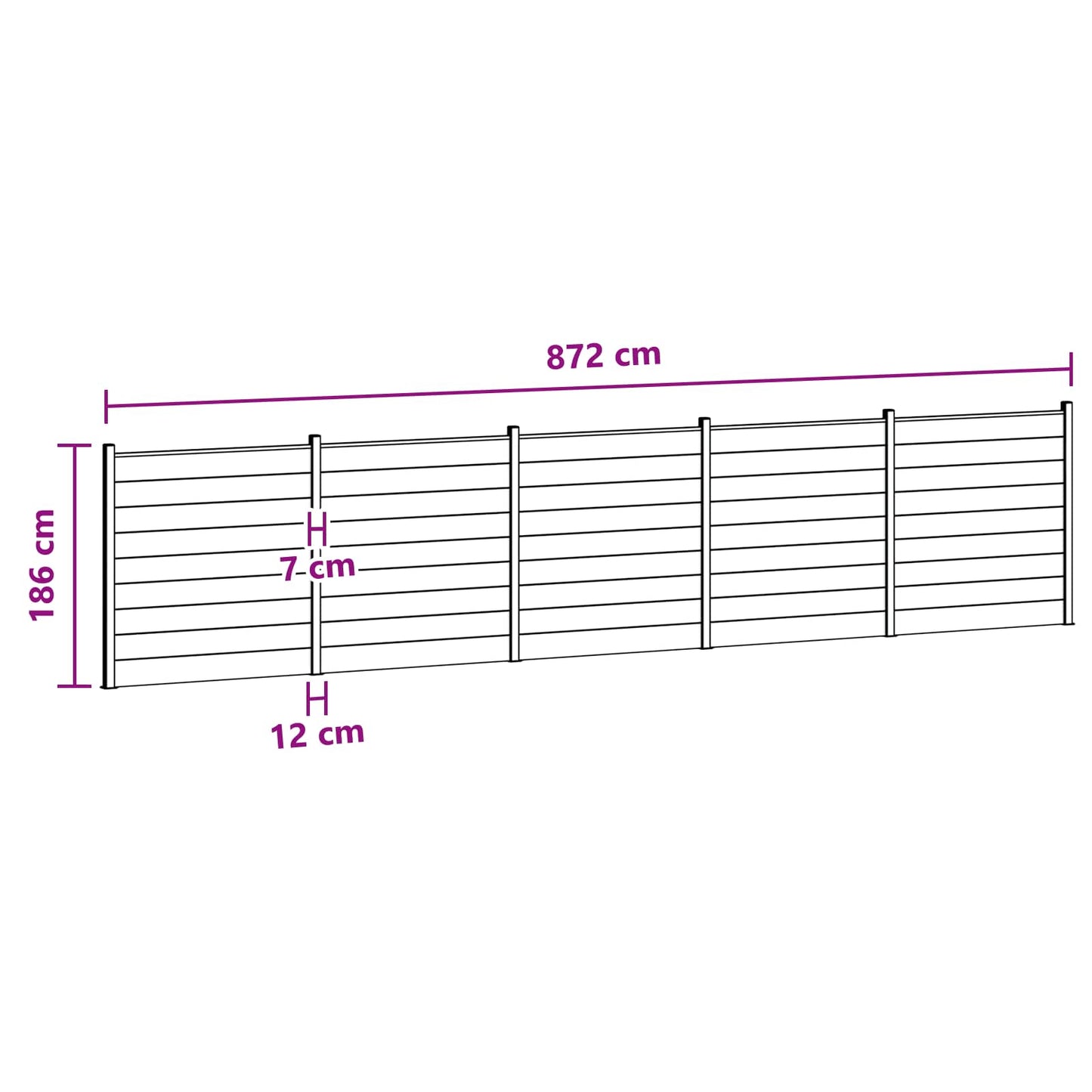 Fence Set 5 pcs 872 x 186 cm WPC and Aluminium Grey