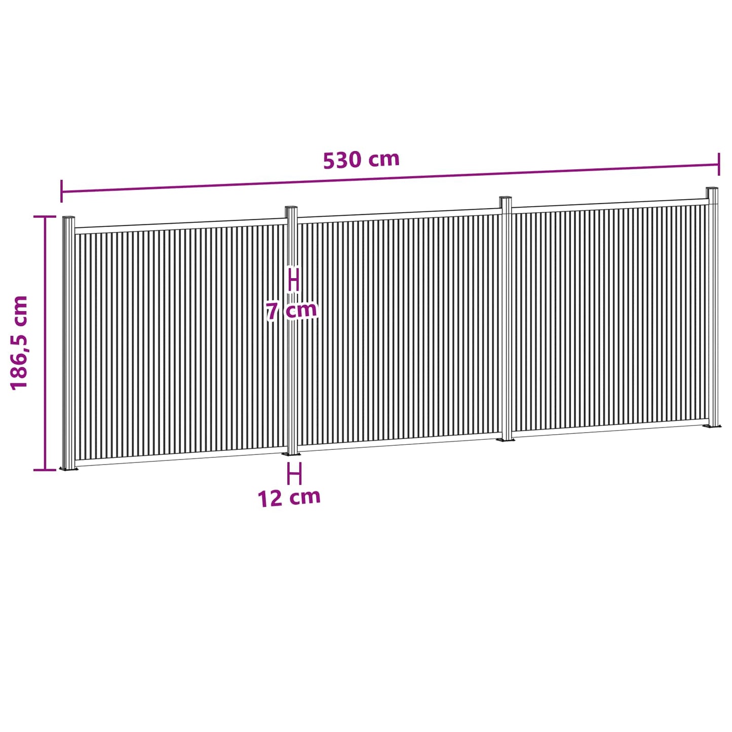 Fence Panel 3 pcs 530 x 186.5 cm WPC and Aluminium Black
