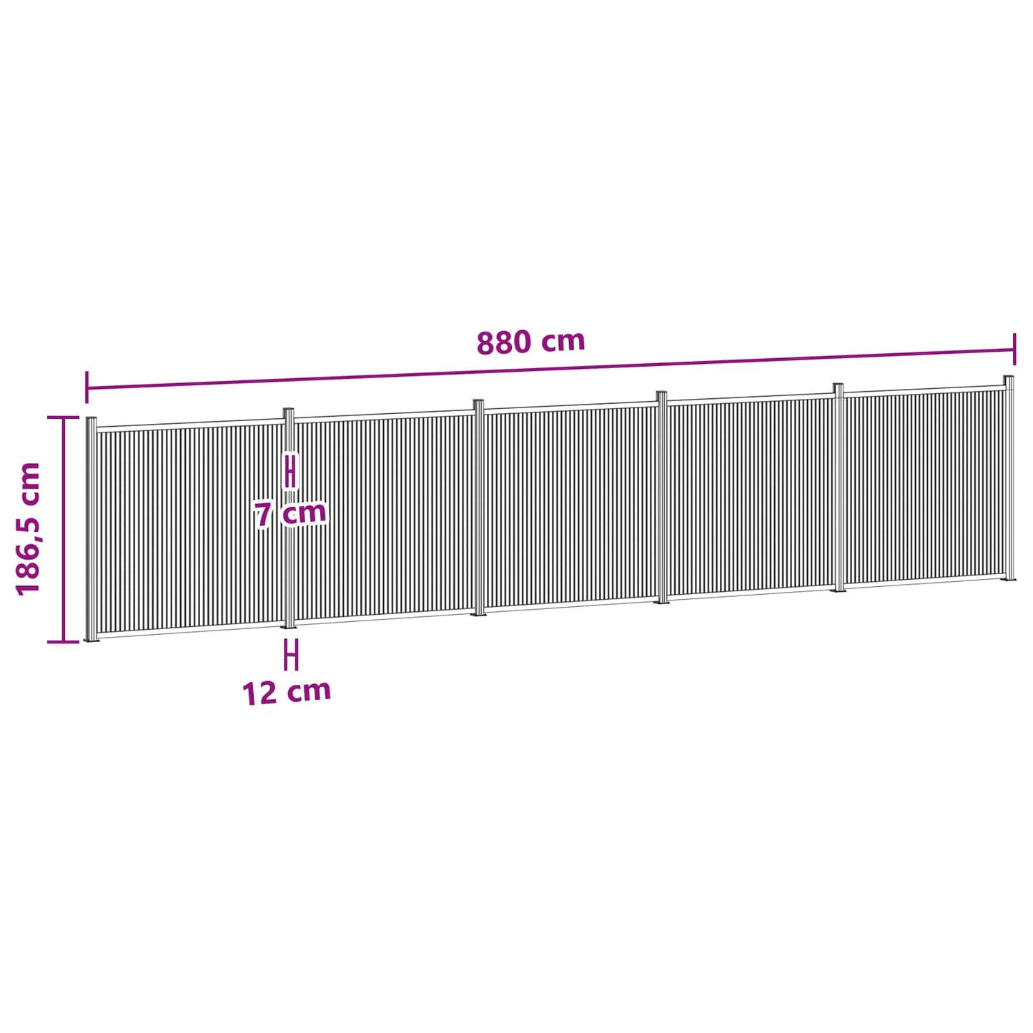 Fence Panel 5 pcs 880 x 186.5 cm WPC and Aluminium Black