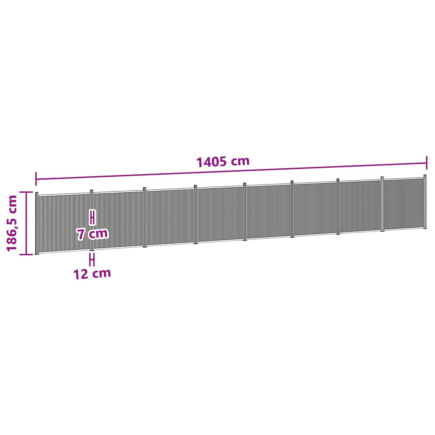 Fence Panel 8 pcs 1405 x 186.5 cm WPC and Aluminium Black