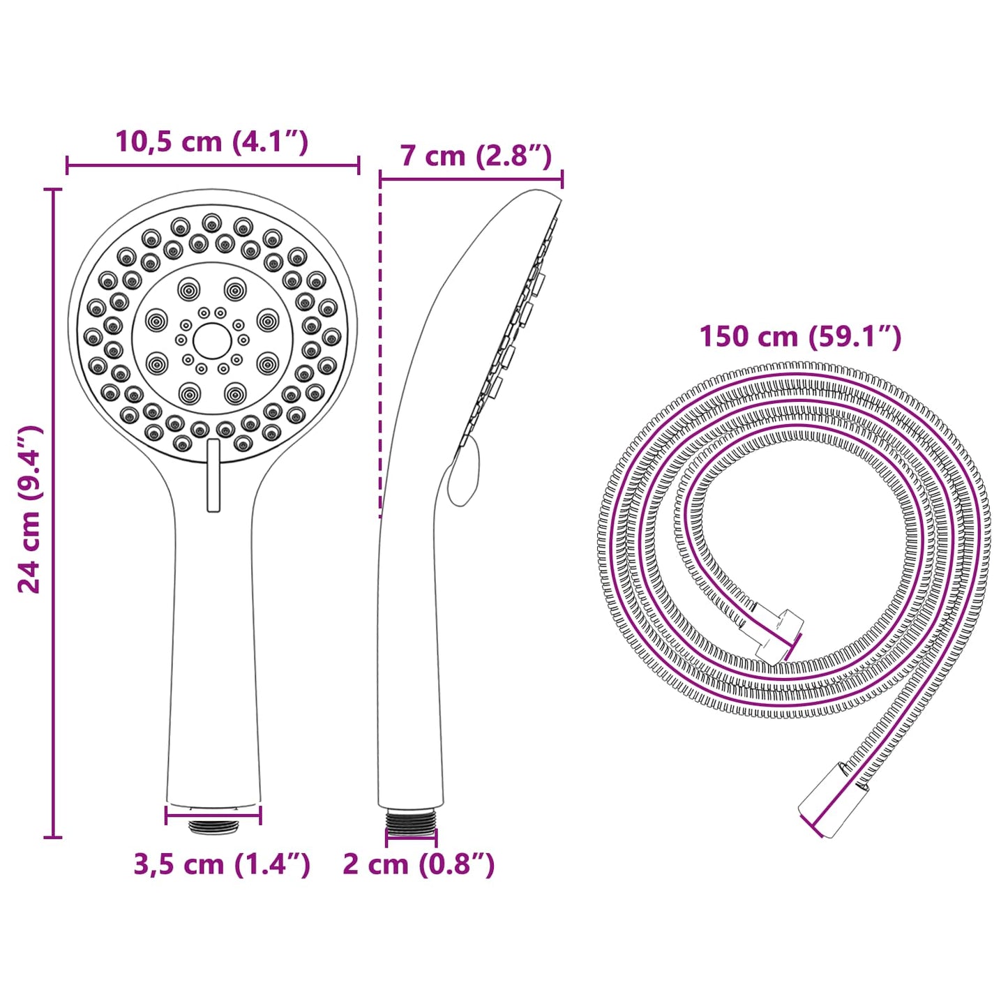 Shower Head Set Chrome 150 cm Stainless Steel