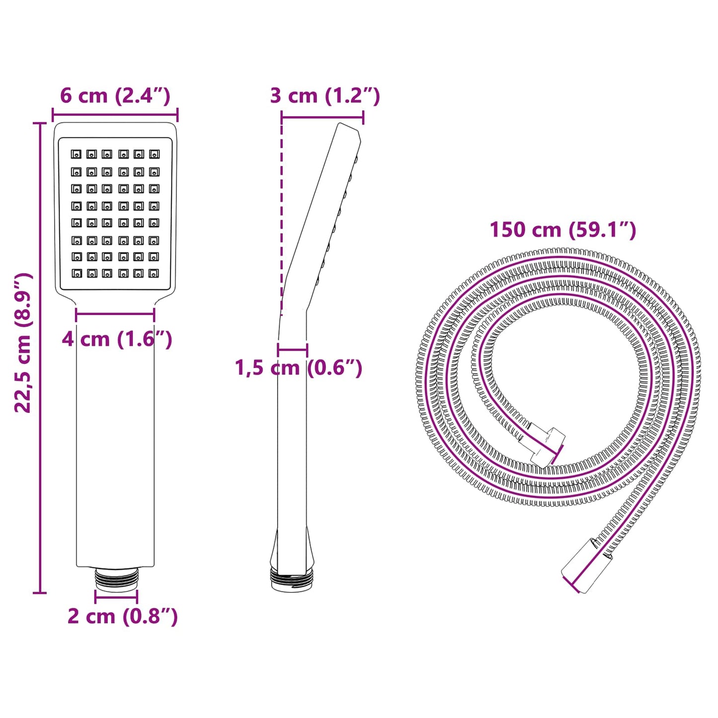 Shower Head Set Black 150 cm Stainless Steel