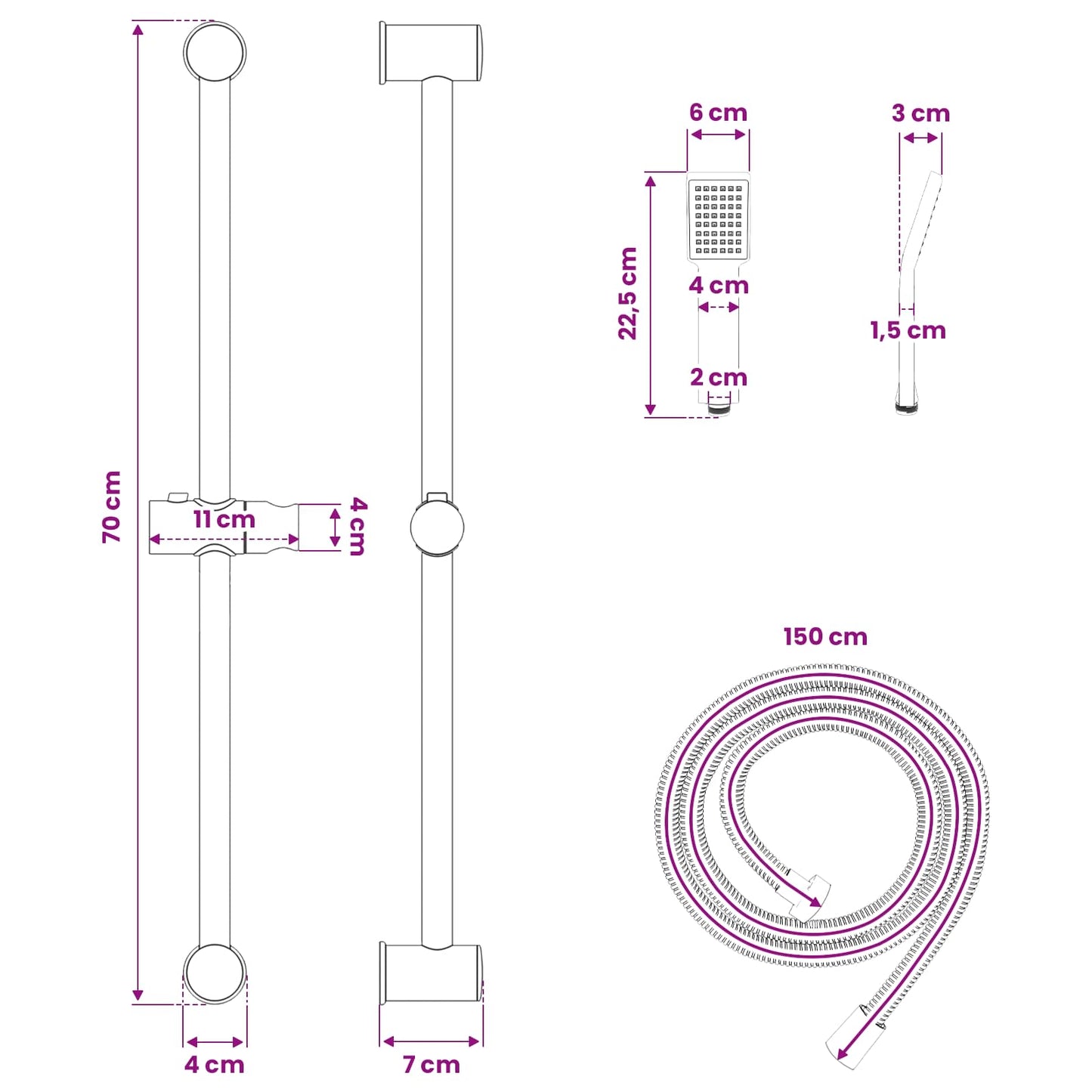 Shower System Set Chrome 70 cm Stainless Steel