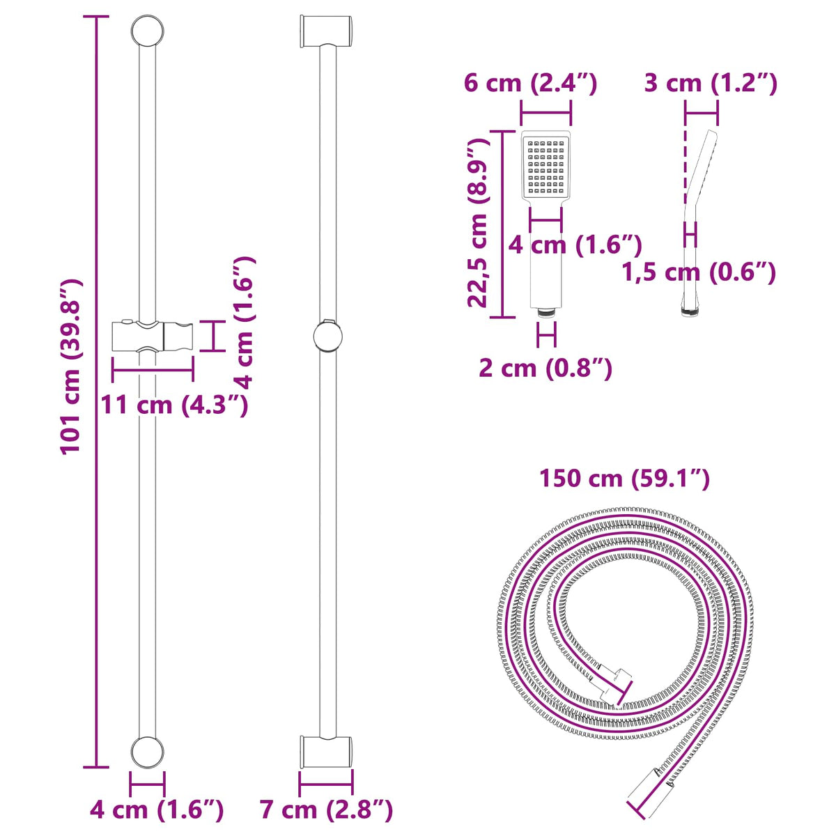 Shower System Set Black 100 cm Stainless Steel
