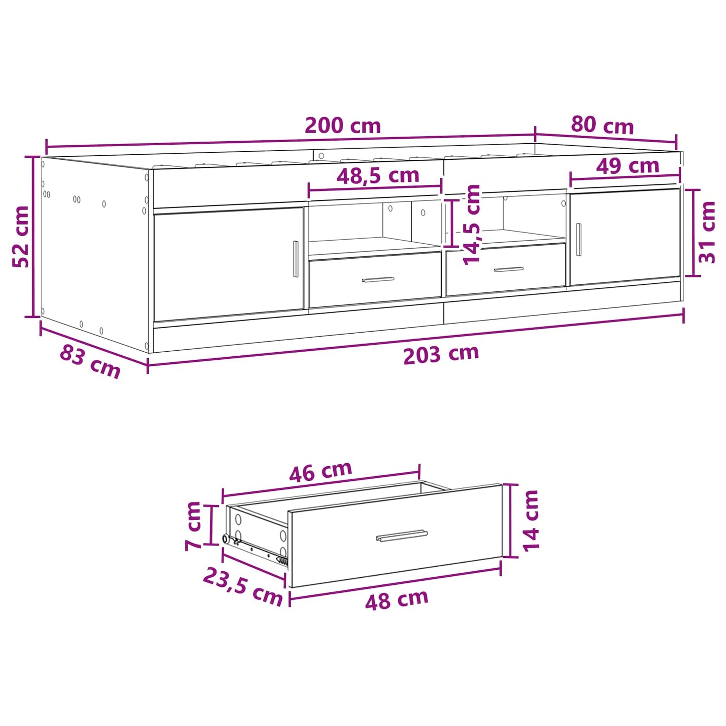 Bed Frame with Storage Artisian Oak 80 x 200 cm Engineered Wood