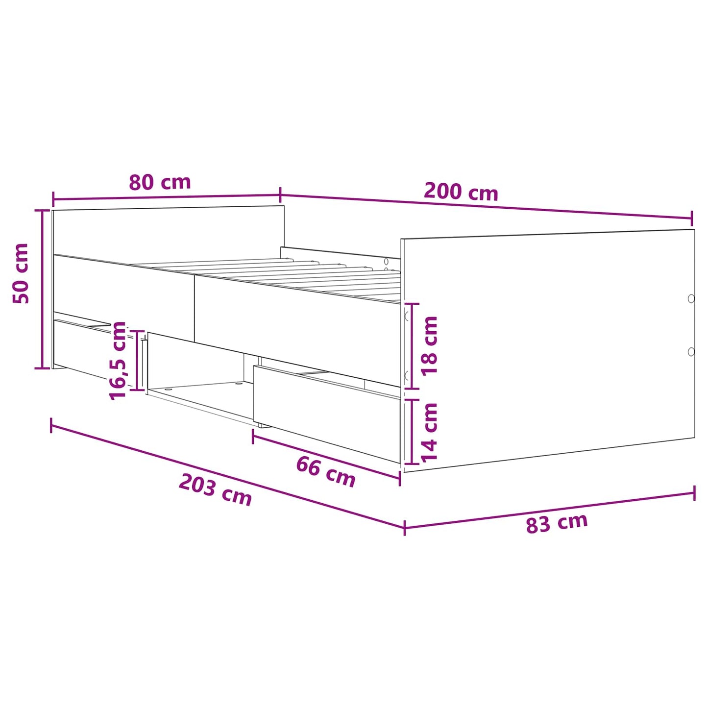 Bed Frame with Drawer with Headboard Black Oak Engineered Wood