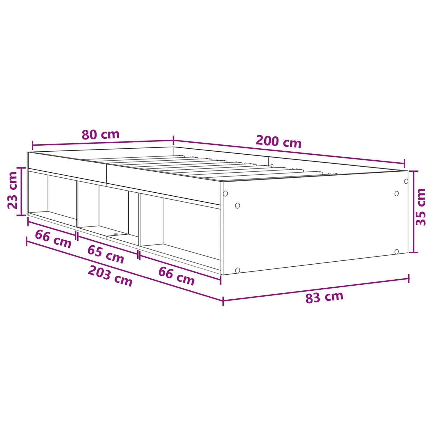 Bed Frame with Storage Smoked Oak 80 x 200 cm Engineered Wood