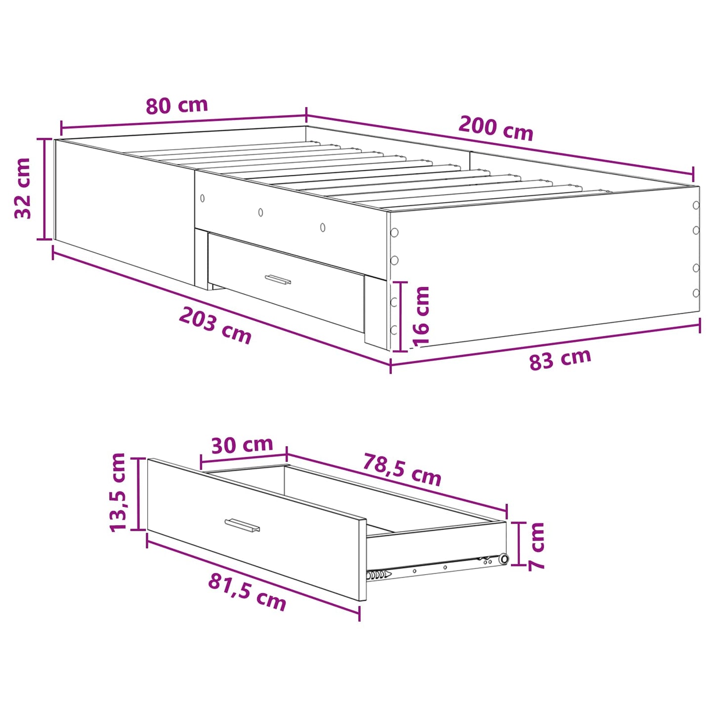Bed Frame with Drawer Concrete Grey Engineered Wood