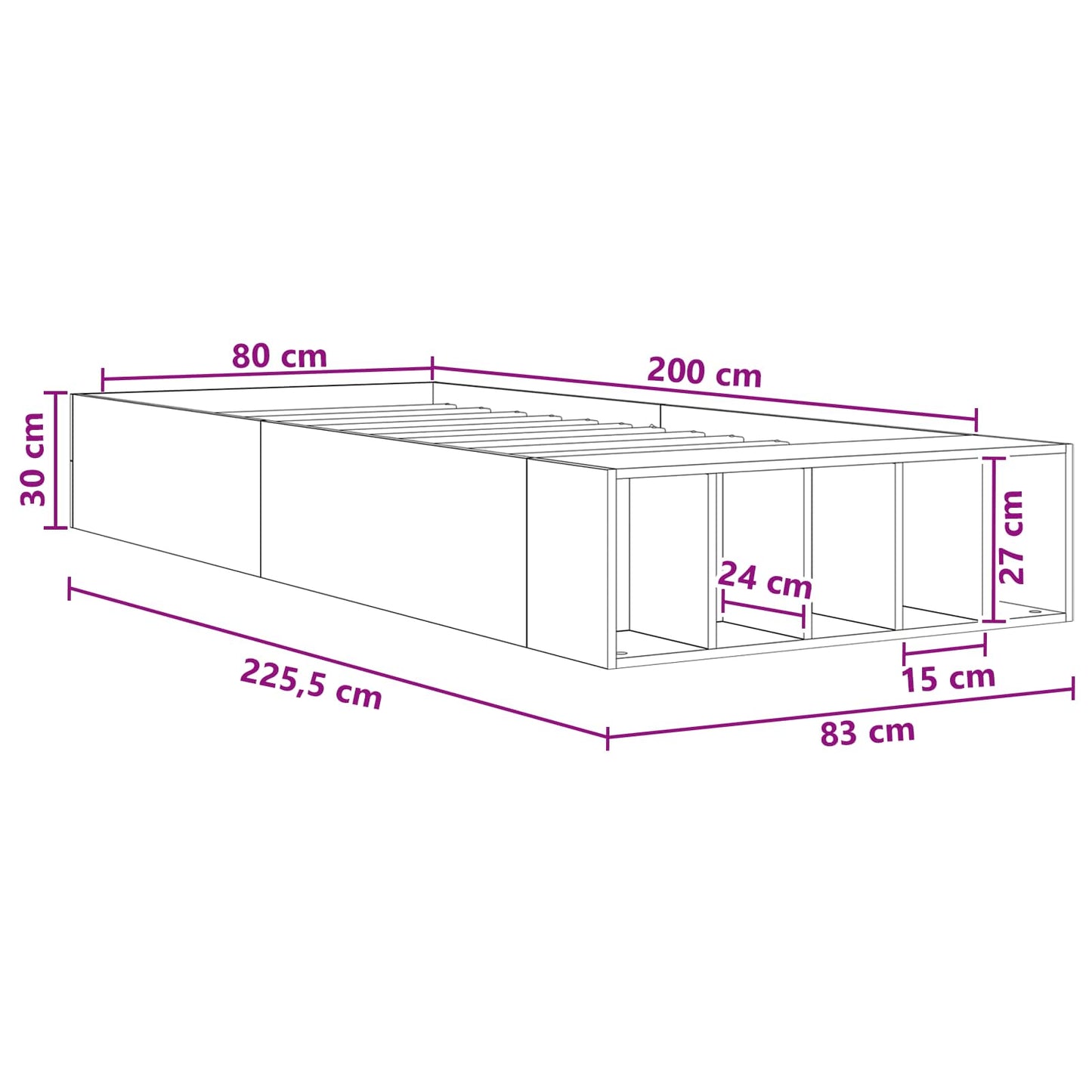 Bed Frame with Storage Old Wood 80 x 200 cm Engineered Wood