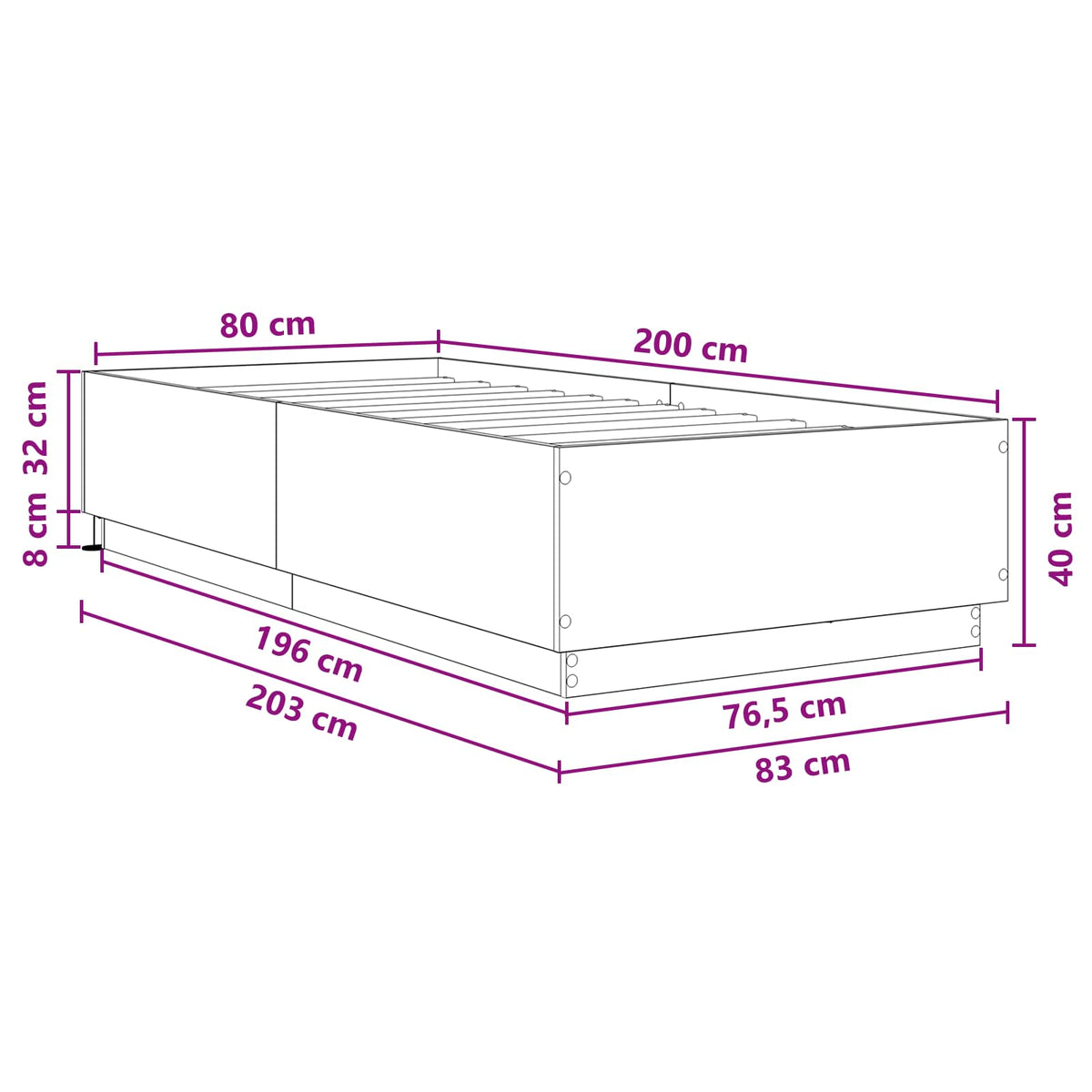 Bed Frame with LED White 80 x 200 cm Engineered Wood