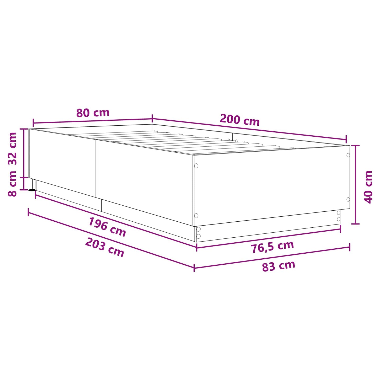Bed Frame with LED Sonoma Oak 80 x 200 cm Engineered Wood