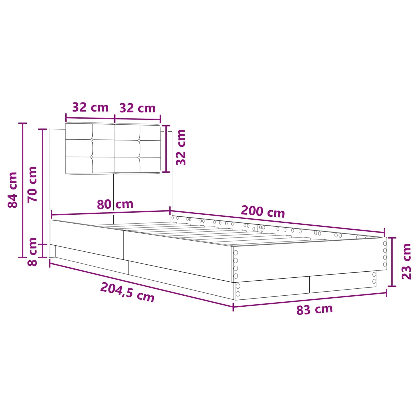 Bed Frame with Headboard Artisian Oak 80 x 200 cm