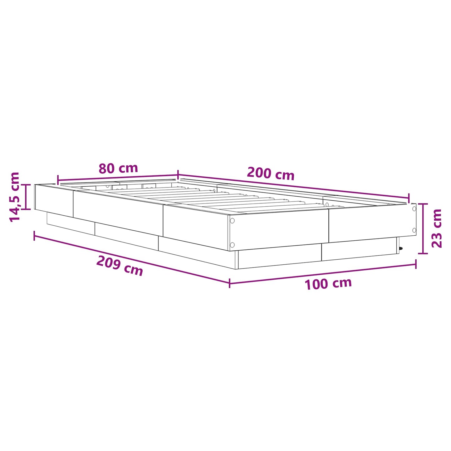 Bed Frame with LED Artisian Oak 80 x 200 cm Engineered Wood
