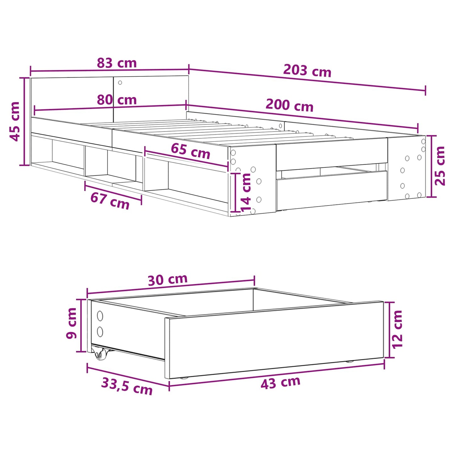 Bed Frame with Storage Artisian Oak 80 x 200 cm Engineered Wood