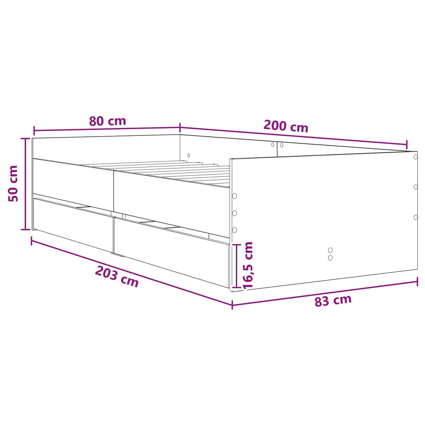 Bed Frame with Drawer with Storage Artisian Oak Solid Pine Wood