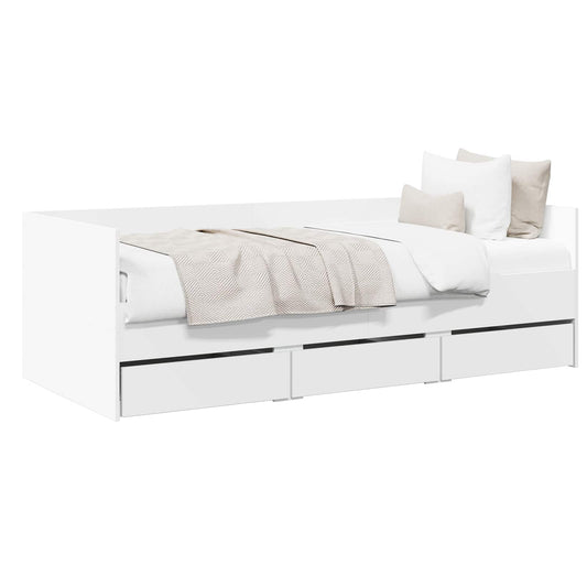 Daybed with Drawer with Headboard White Engineered Wood