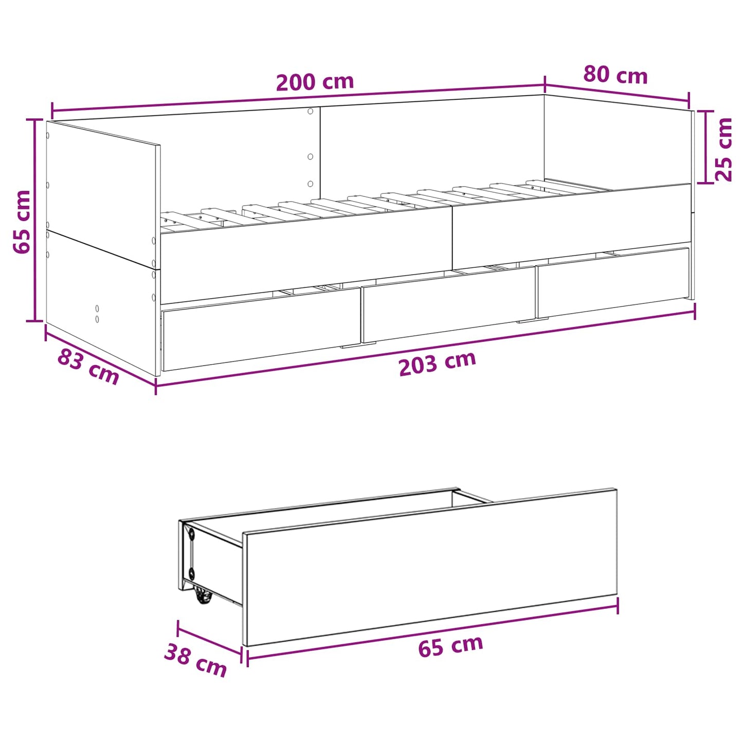 Daybed with Drawer with Headboard Concrete Grey Engineered Wood